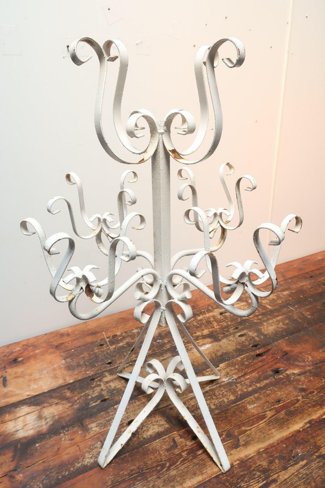 Vintage Mexican White Iron 5 Pot Tiered Plant Stand 1970’s Shabby Chic H 34"