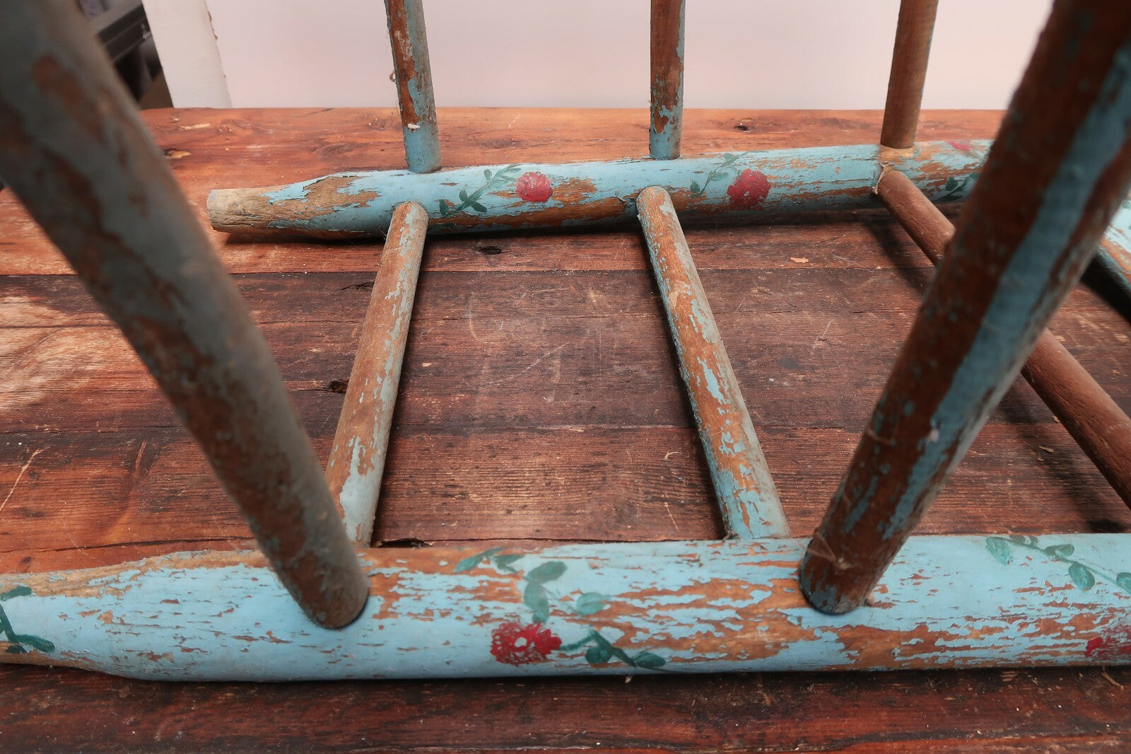 Vintage Ladder Back Dining Wooden Chair Farmhouse Rustic Hand Painted H 34.5"