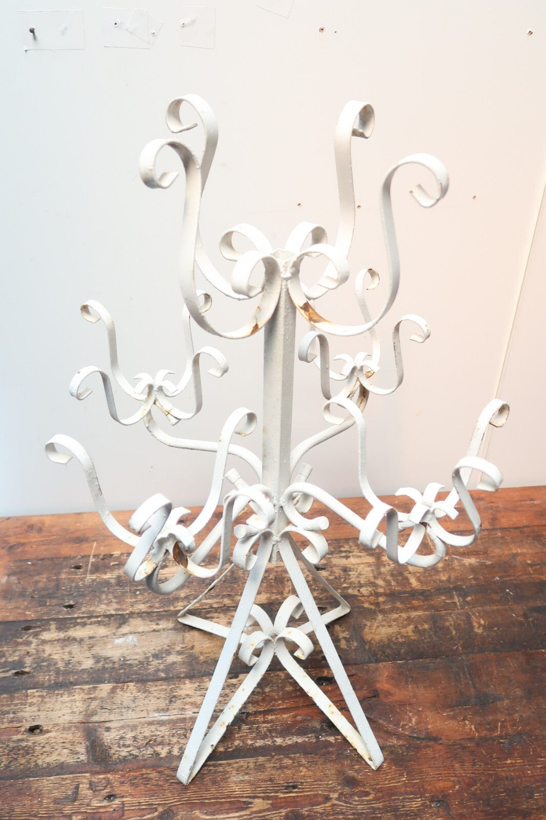 Vintage Mexican White Iron 5 Pot Tiered Plant Stand 1970’s Shabby Chic H 34"