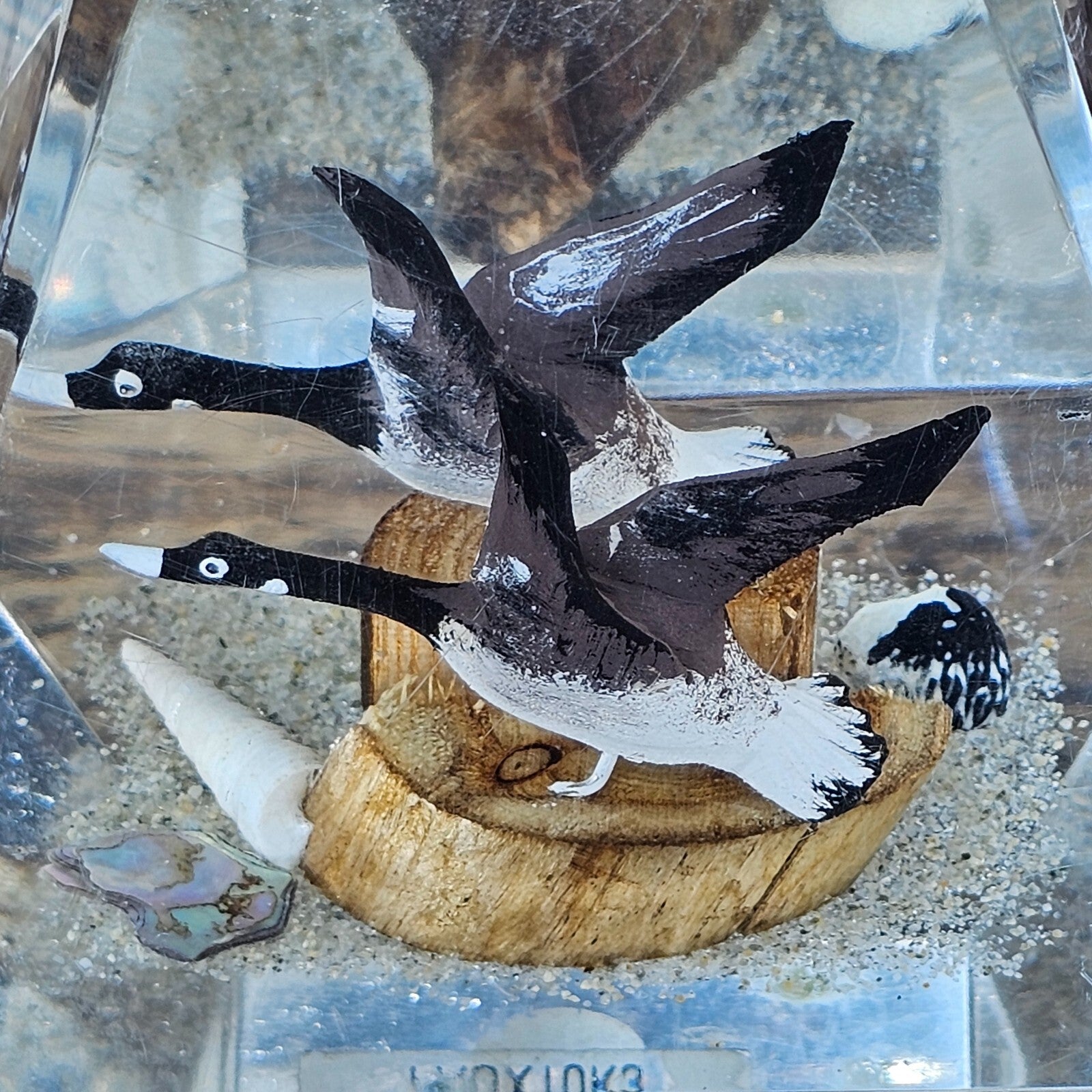Vintage Lucite Canadian Geese Duck Paperweight