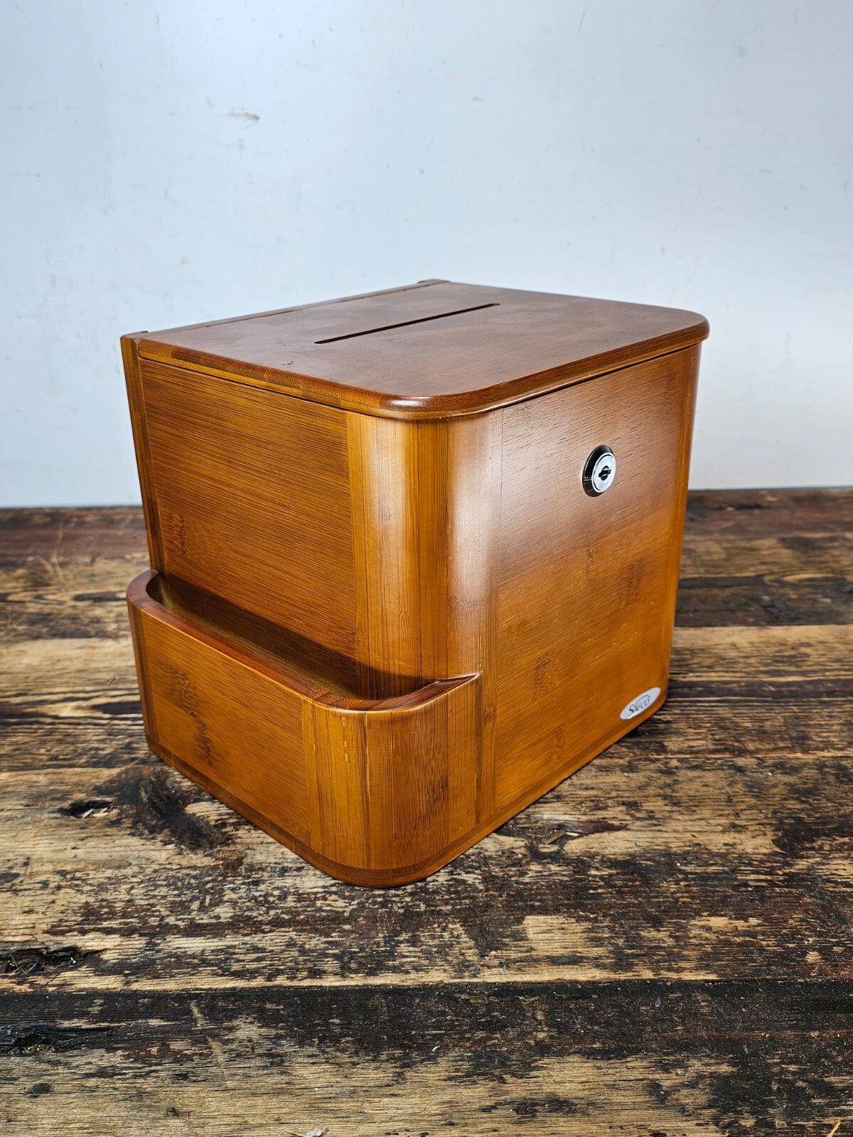 Bamboo Suggestion Box With Side Compartment 9.5"L x 8"H x 7.75"D