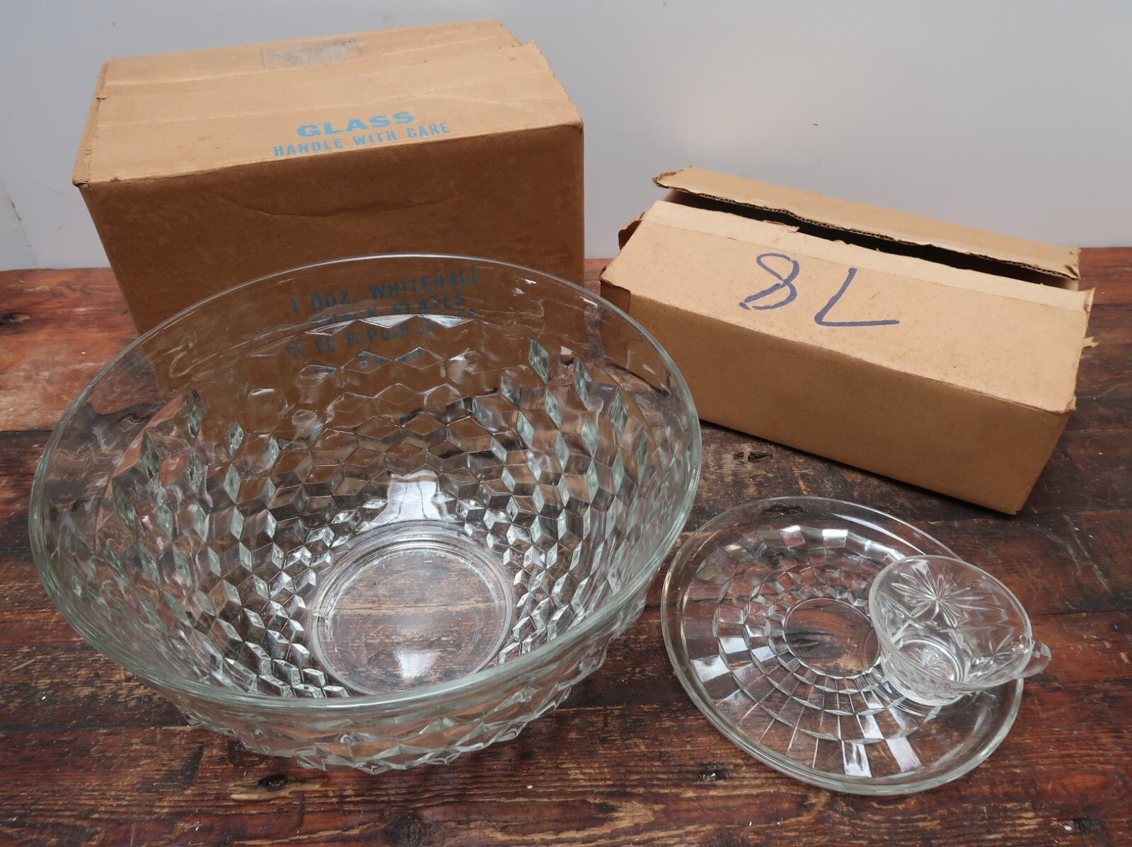 Vintage Indiana Glass Colony Whitehall Clear Snack Plates & Punch Bowl