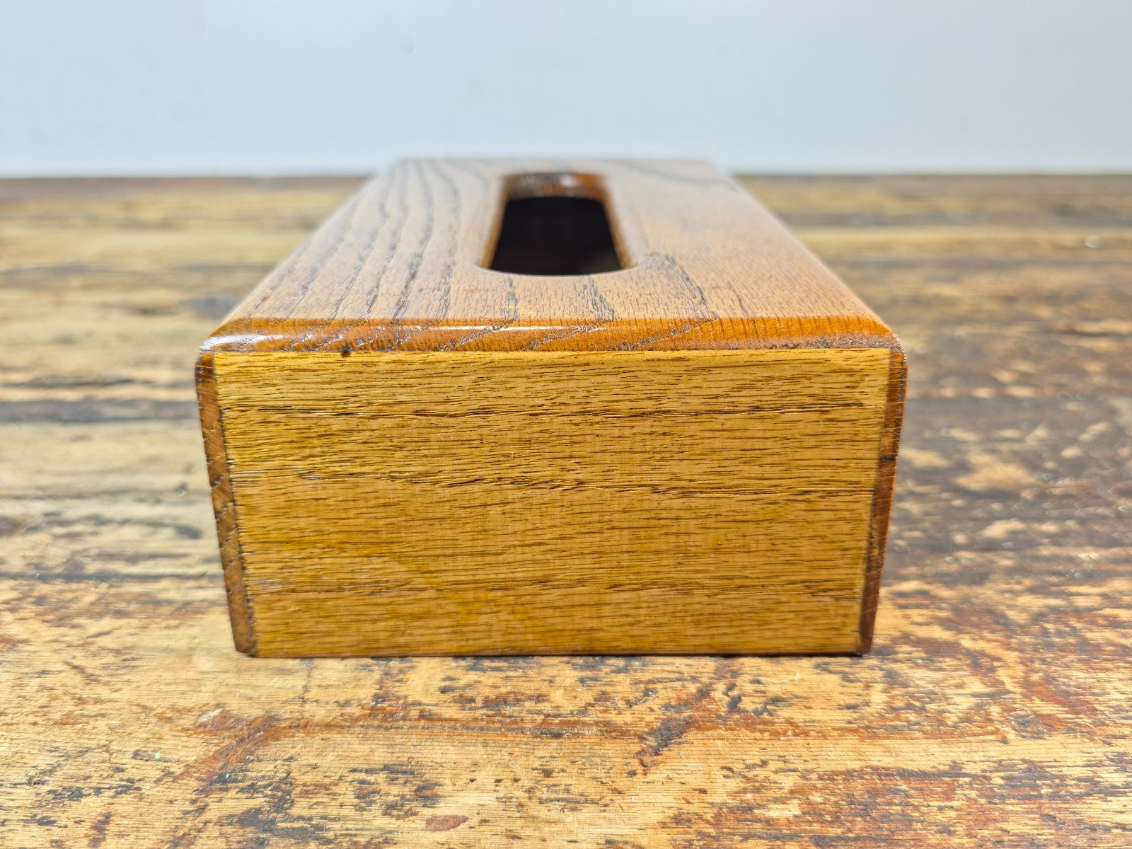 Vintage Handcrafted Solid Oak Tissue Box Cover — Lacquer Finish