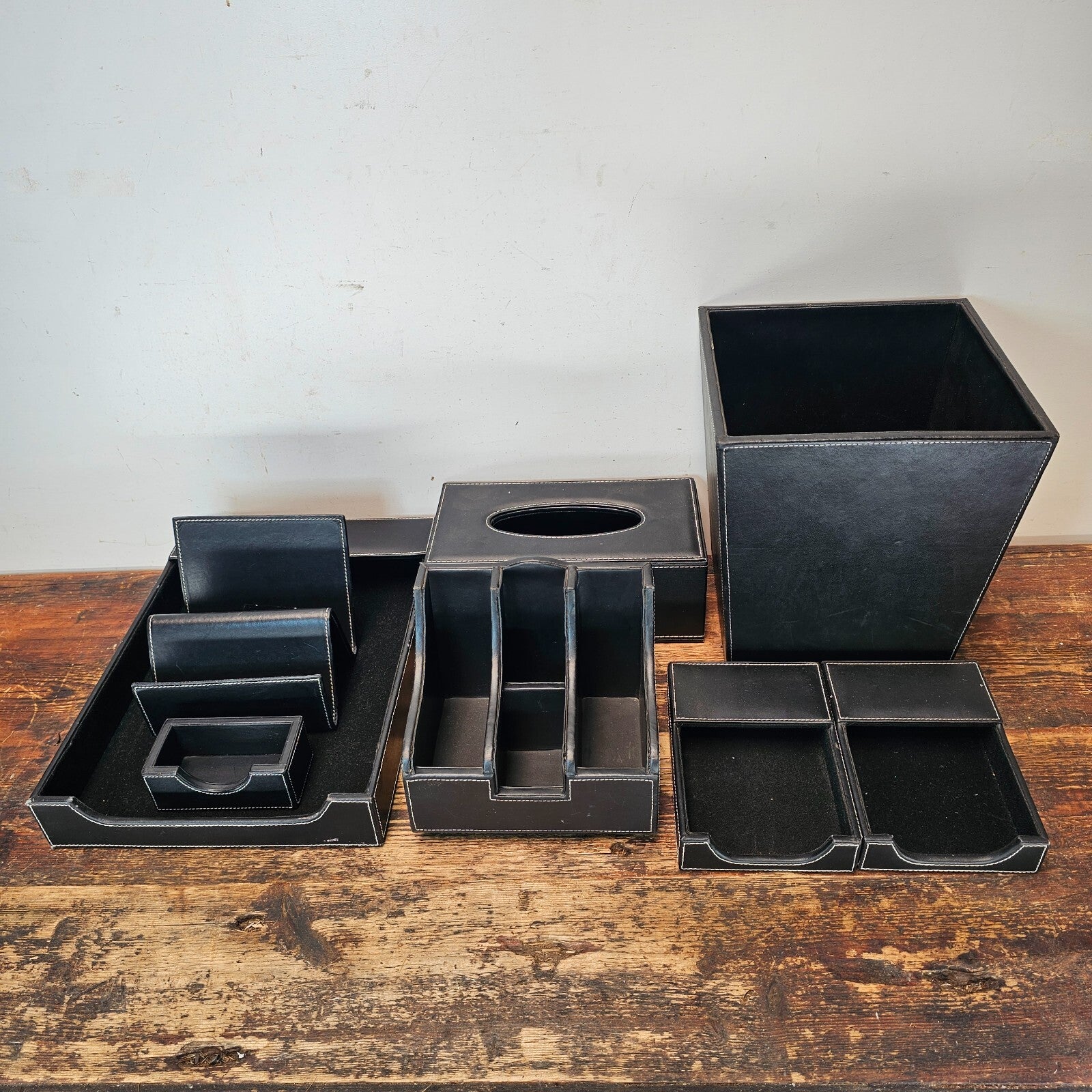 Leather Style Desk Set with 8 Accessories- Desk Storage Organizer Set