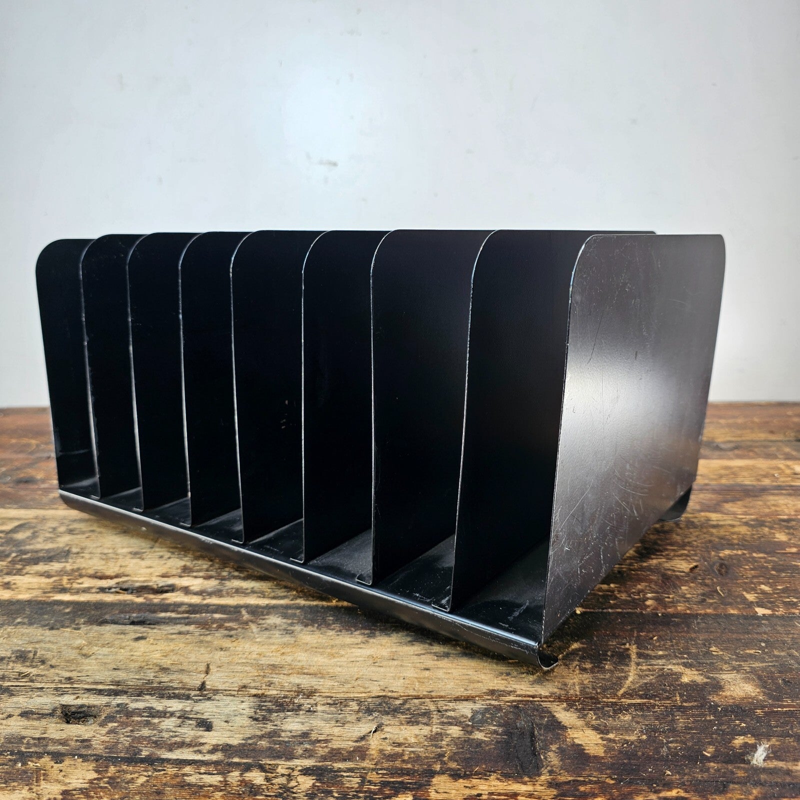 Vintage 8 Compartment Black Steel Desktop File Organizer