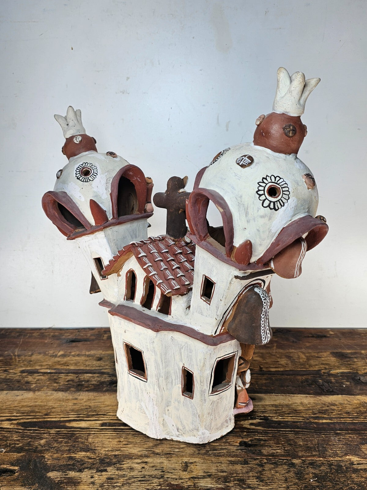 Ayacucho Artisan Terra Cotta Church Folk Art Peruvian Ornament 17"W x 16"H