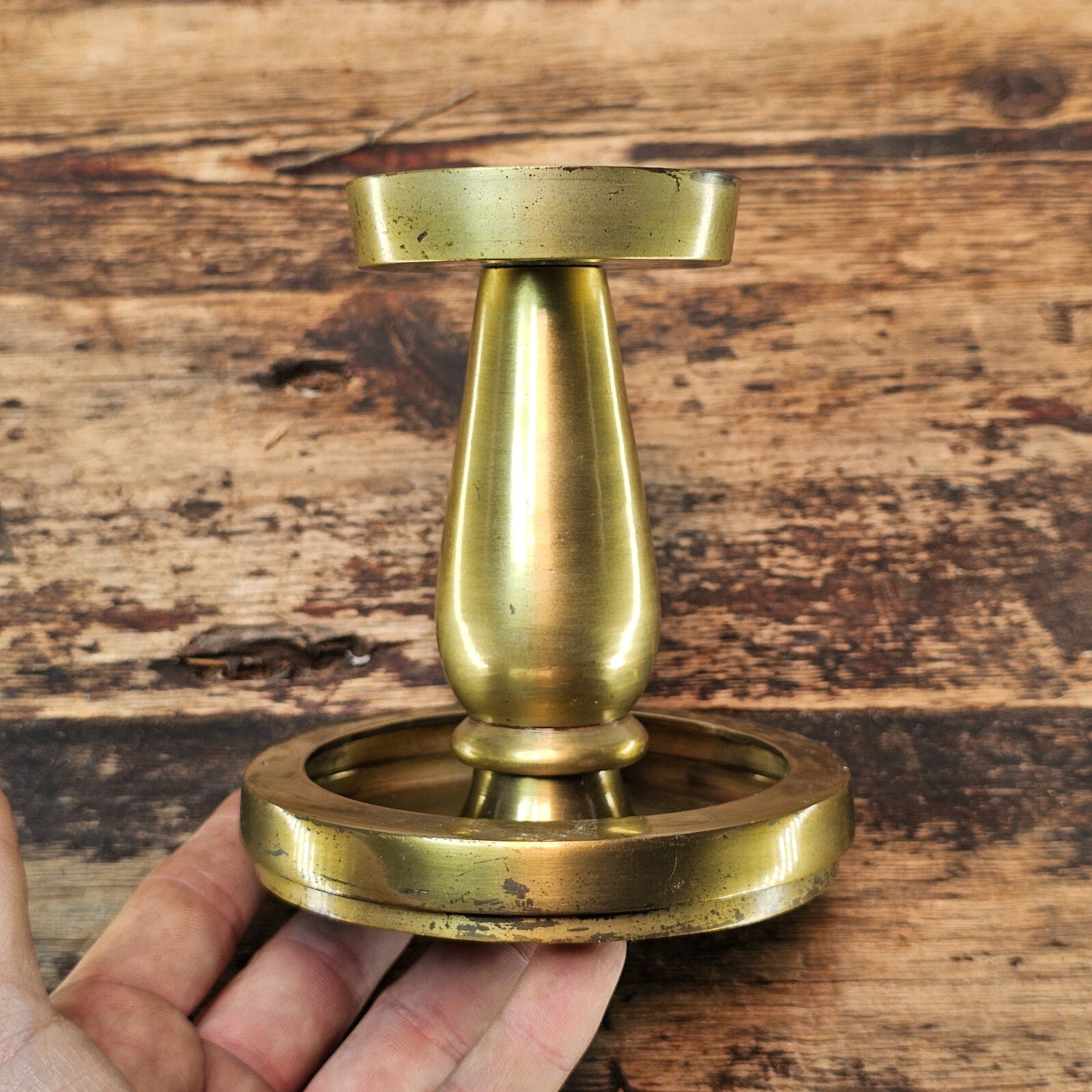 Vintage Brass Candlestick with Dual-Purpose Base 4.5"Diam x 5"H