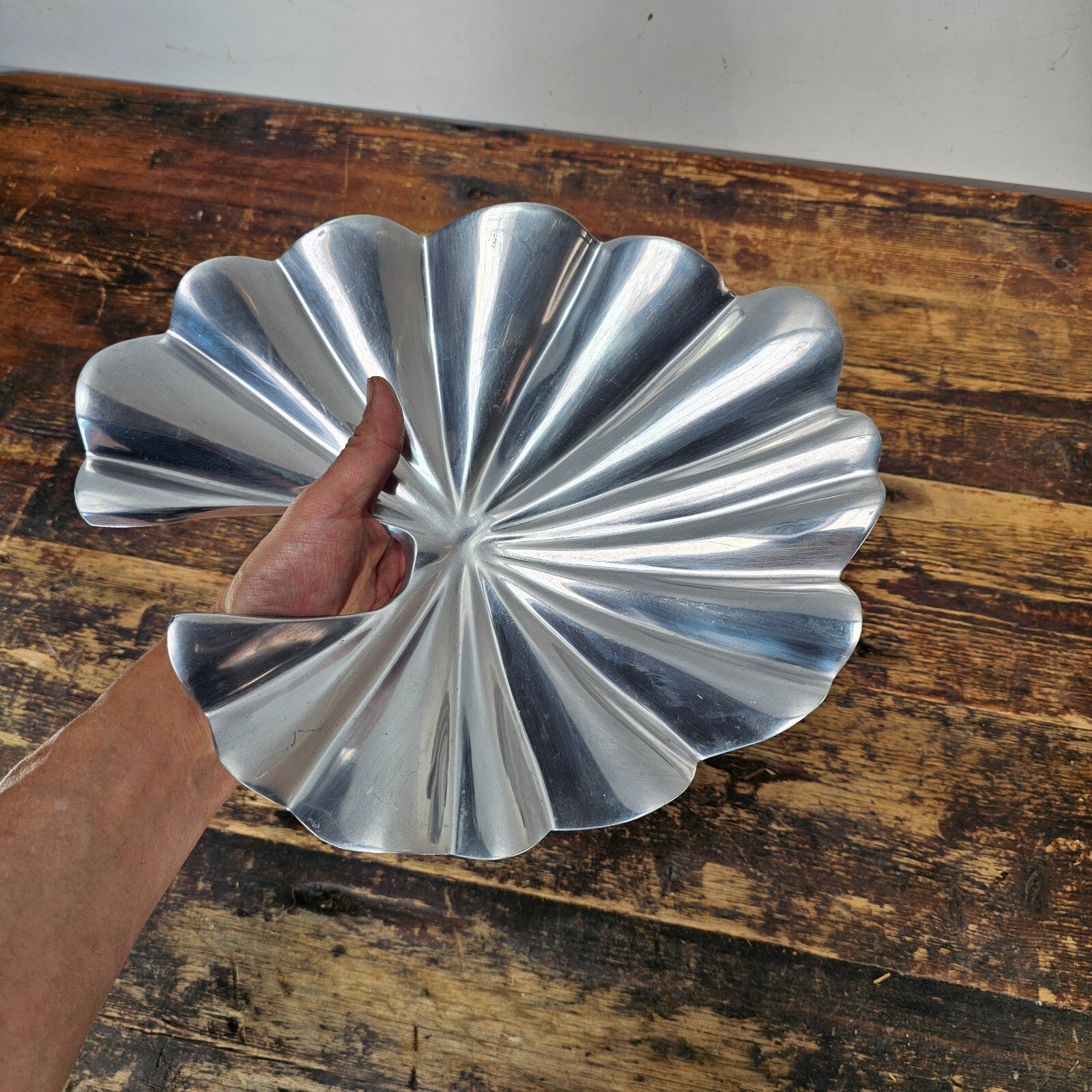 Aluminum Lily Pad Style Platter Decorative Bowl 12.25"L × 11"W × 2"H