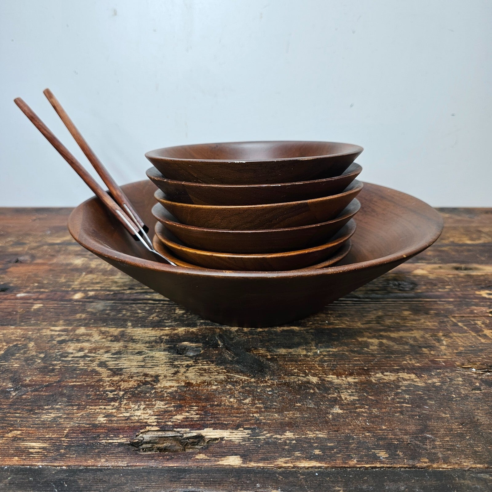 MCM Style Teak Salad Bowl Set 9 Pieces
