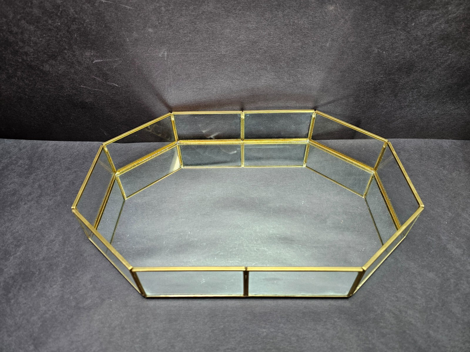 Decorative Brass Glass Jewelry Tray 12.5" L x 8.5" W x 2" H