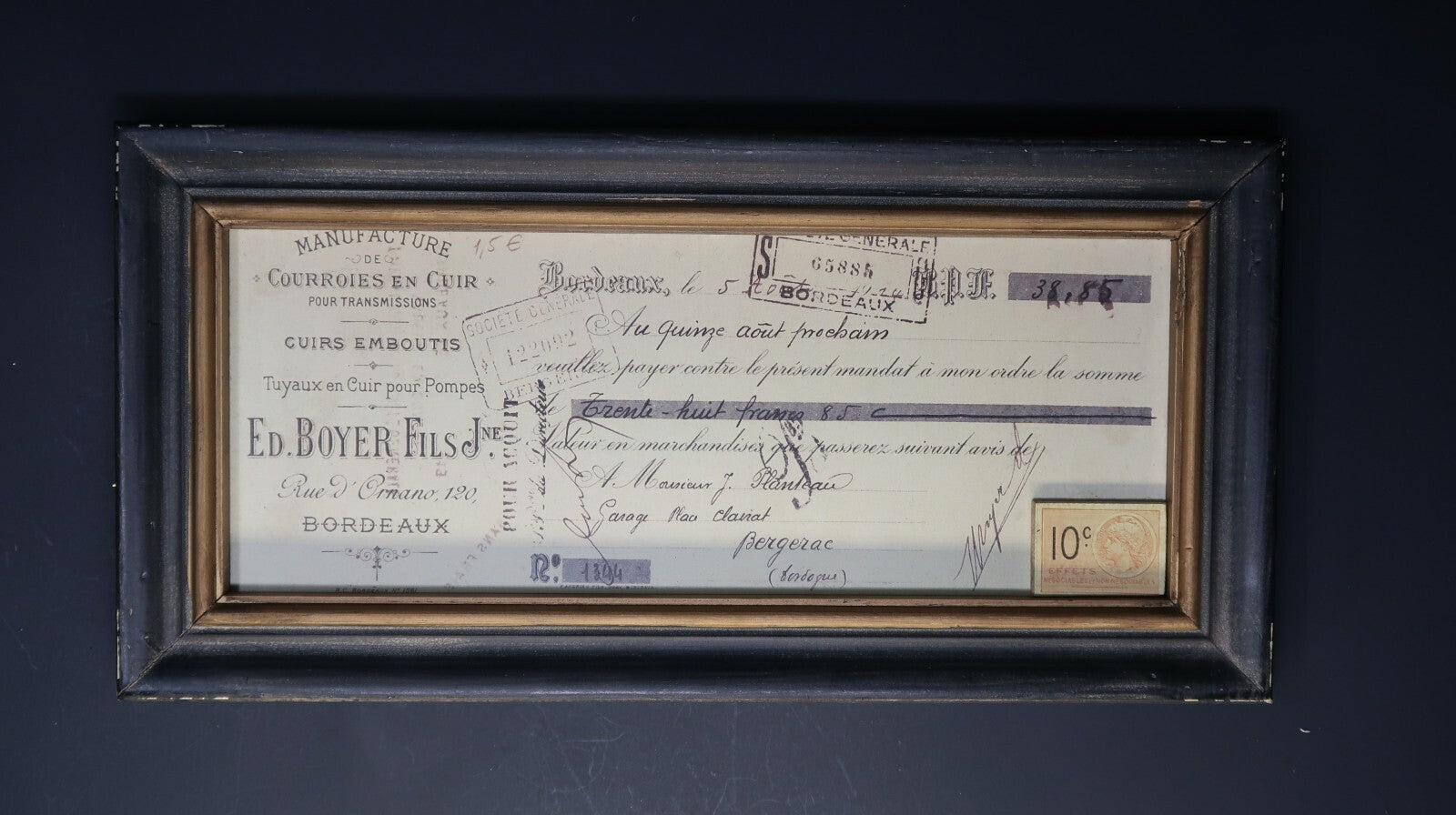 Framed Receipts Shabby Chic Wall Art 13" x 6.5"