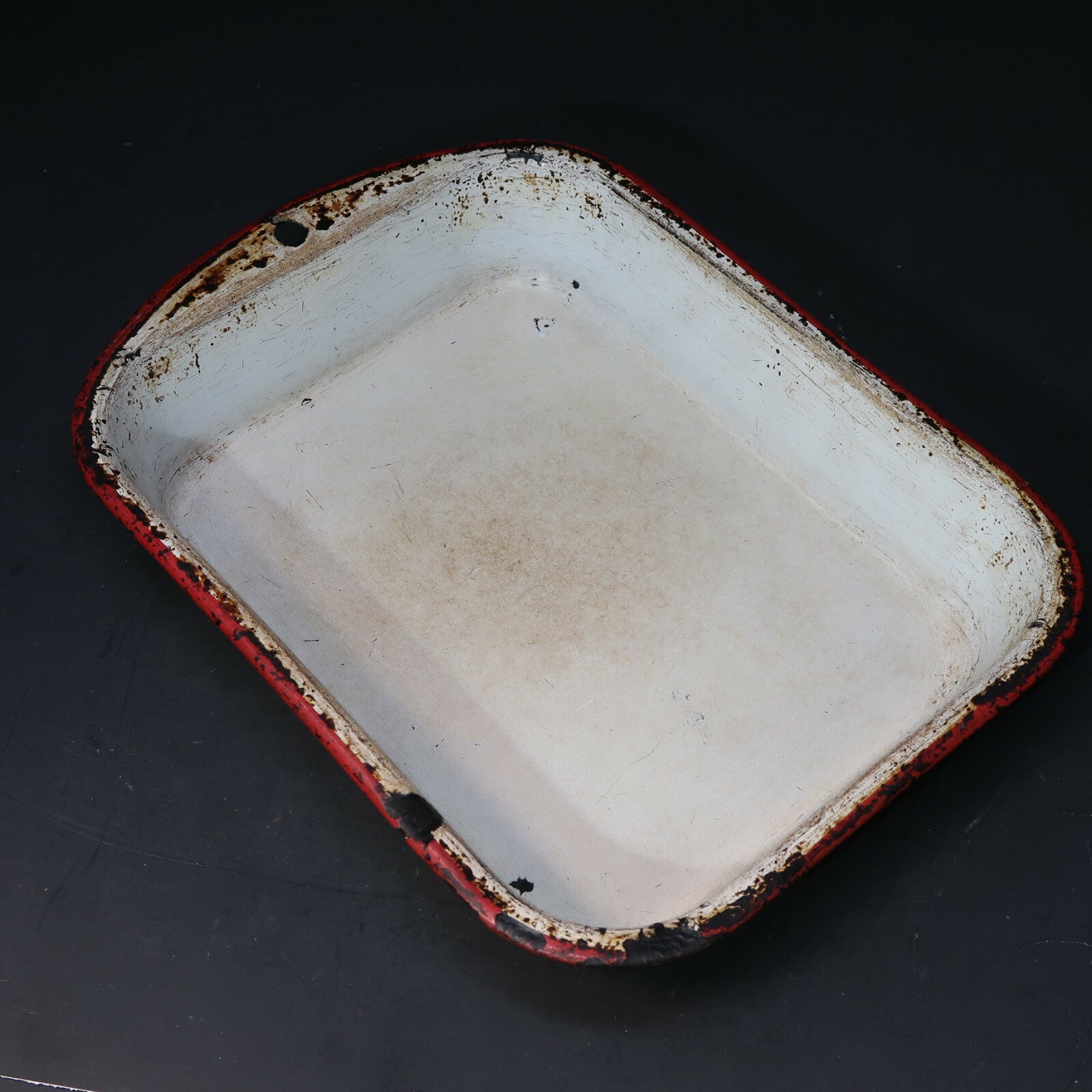 Vintage Enamel Ware Rustic Baking Pan White / Red 10.5" x 8" x 2"