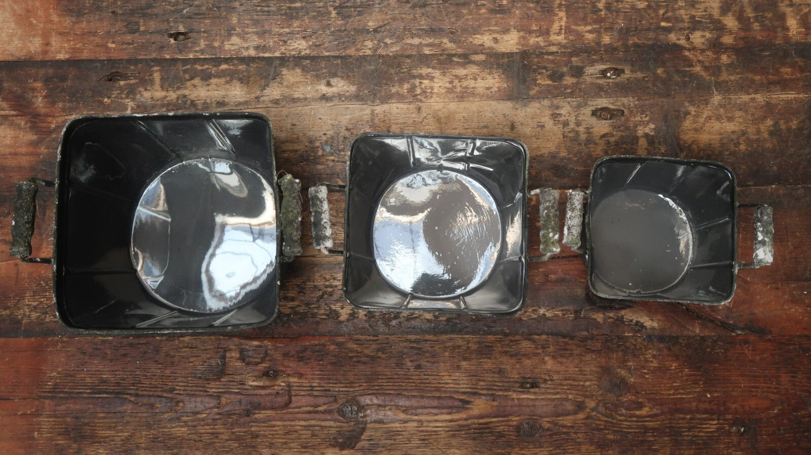 Rustic Metal Planters Set of 3 Nested Rustic Weathered Planter With Handles
