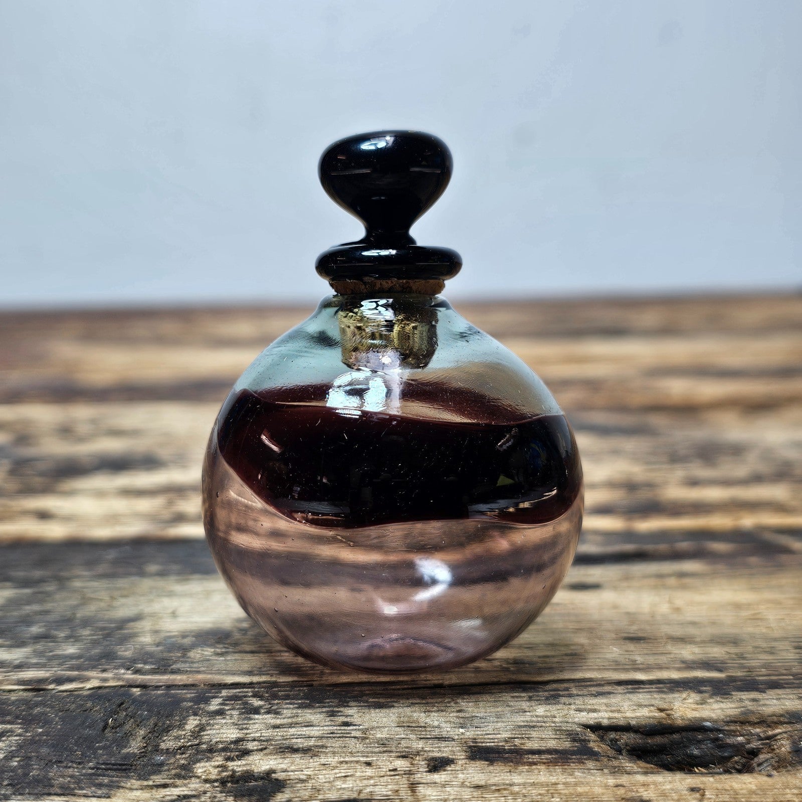 Vintage Hand-Blown Glass Bottle with Stopper 2"Dia. x 3"H