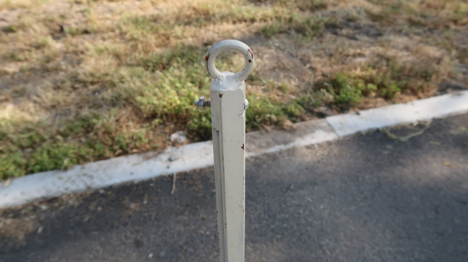 2 Vintage Free Standing Steel Stanchions 40.5" Cream Aisle Divider (B)