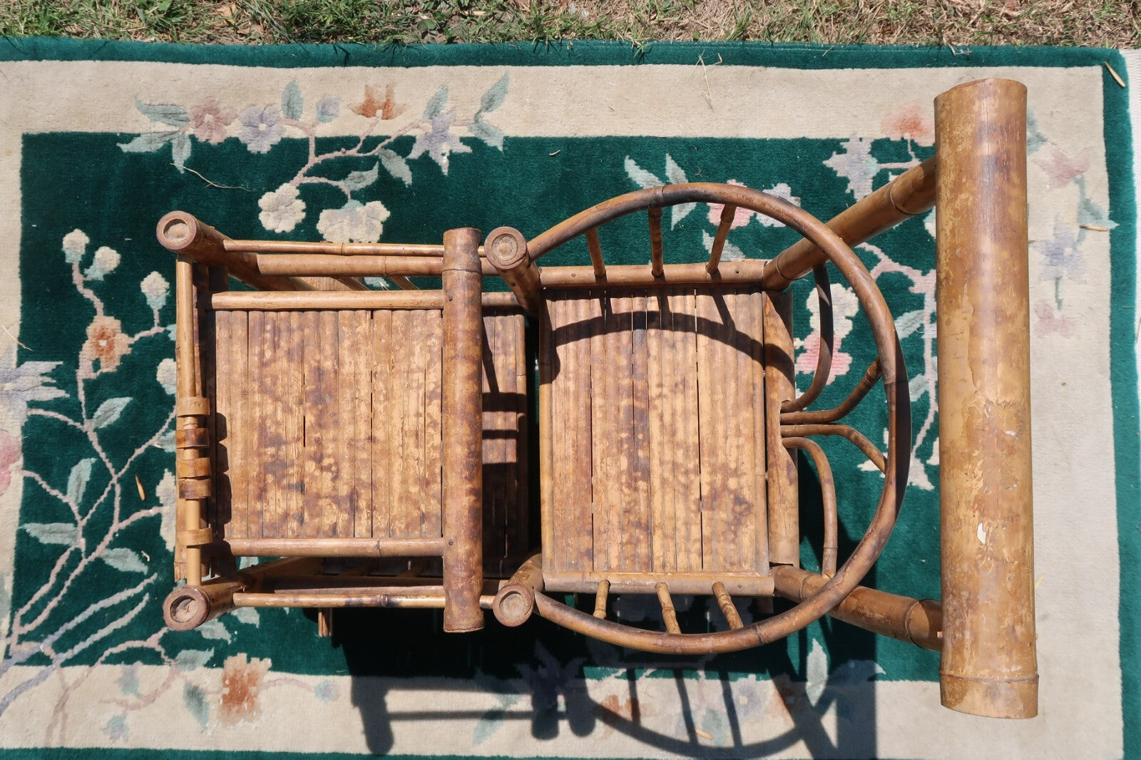 1970s Spanish Bamboo Wheeled Children's Trolley / Garden Plant Stand Holder