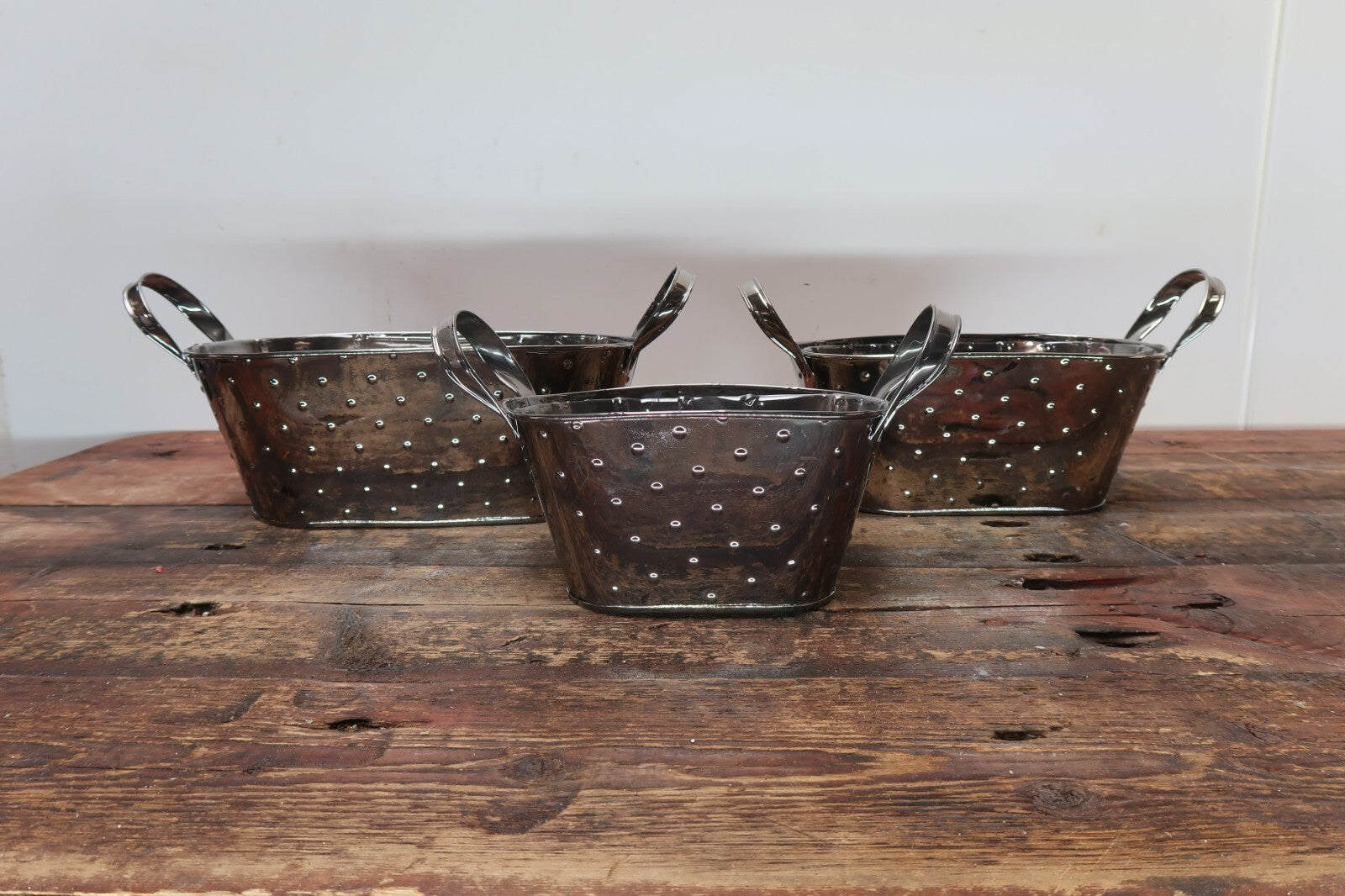 Metal Oval Planters Set of 3 Nested Smoke Metalic Planter With Handles