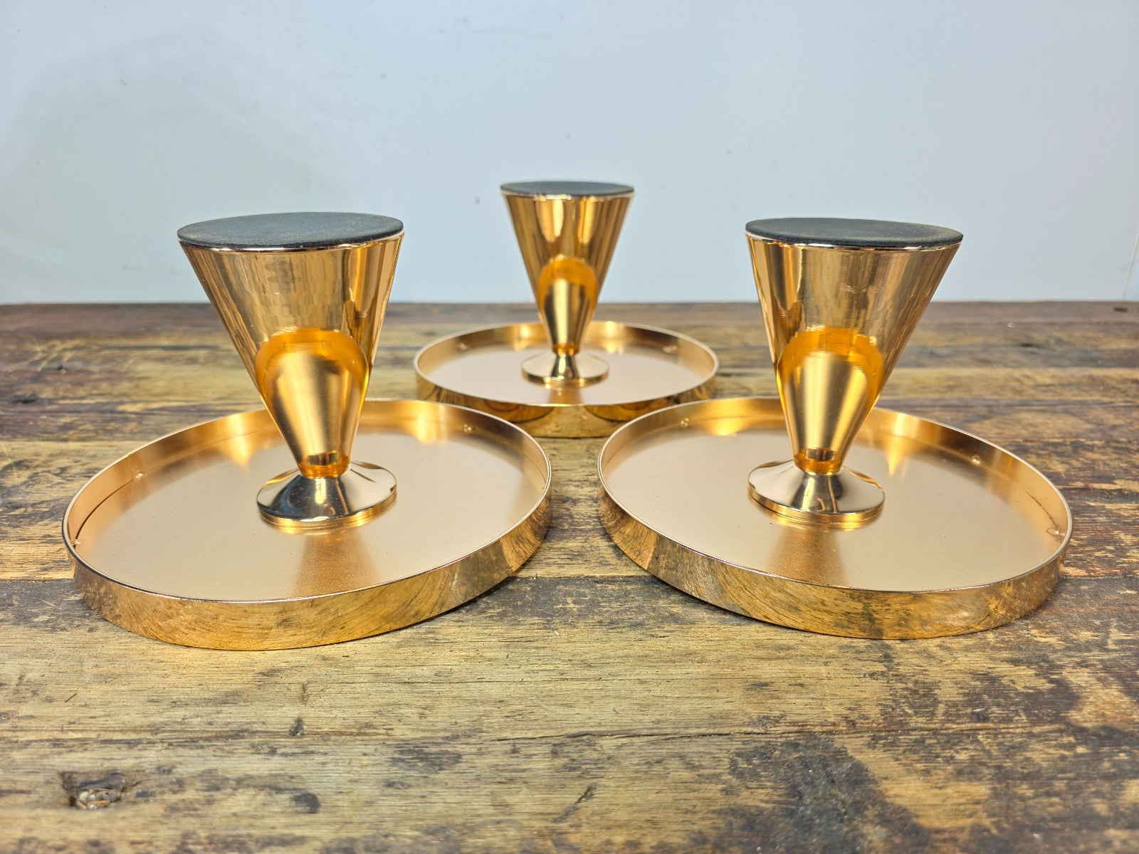 Set of 3 Gold Mirror Display Stands Pedestal Risers 8” Modern Decor 8"Dia x 5"H