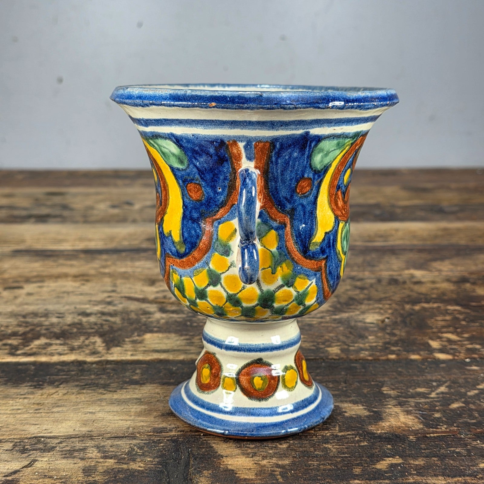 Vintage Mexican Talavera Hand-Painted Chalice Vase / Goblet Form Pottery
