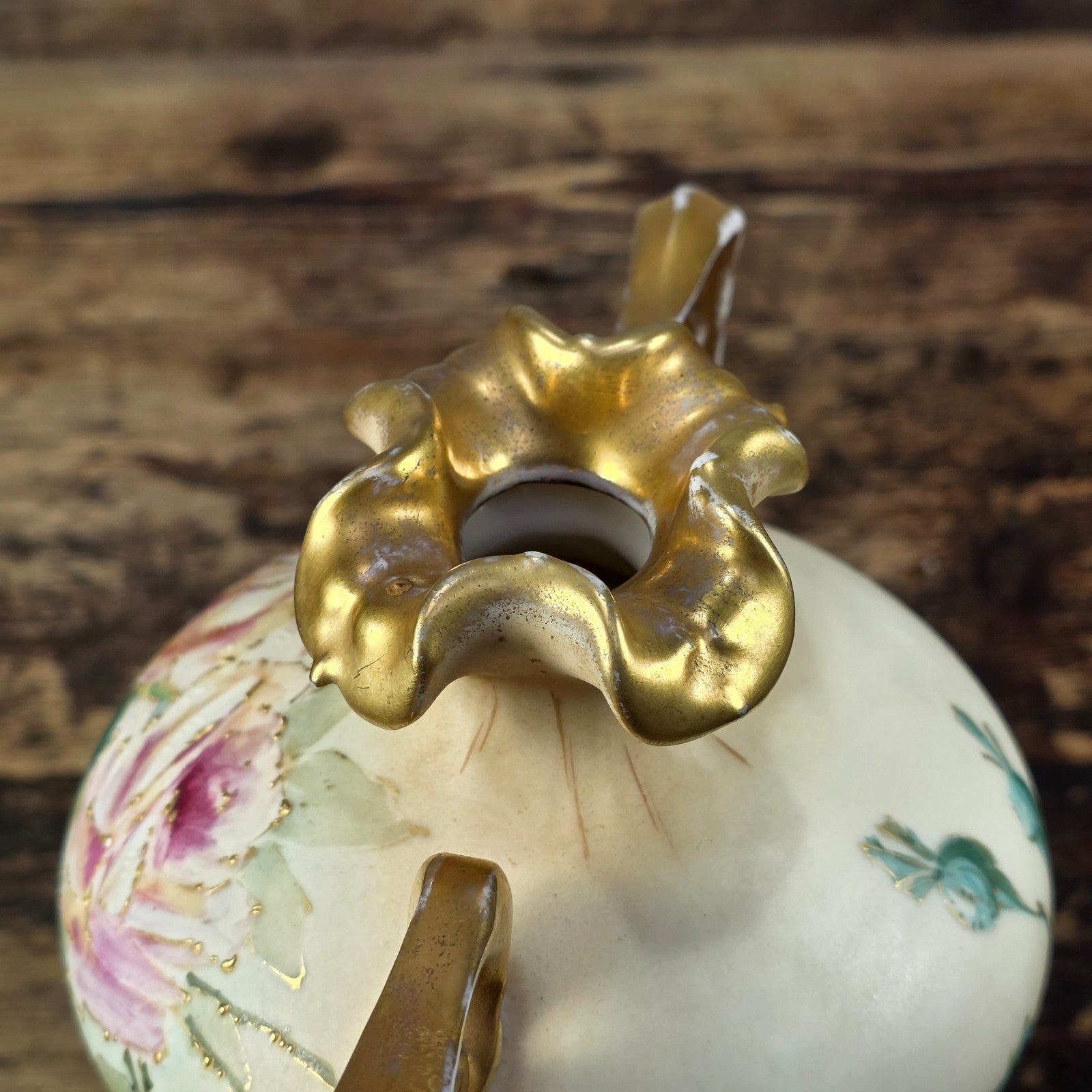 Antique RStK Bohemia Amphora Style Vase Hand Painted Roses Gold Austria c.1900