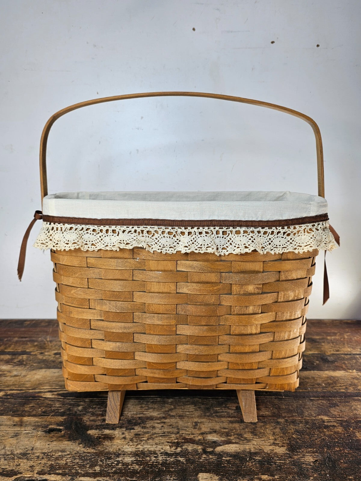 Longaberger Footed Magazine Basket-Swinging Handle With Original Liner 1985