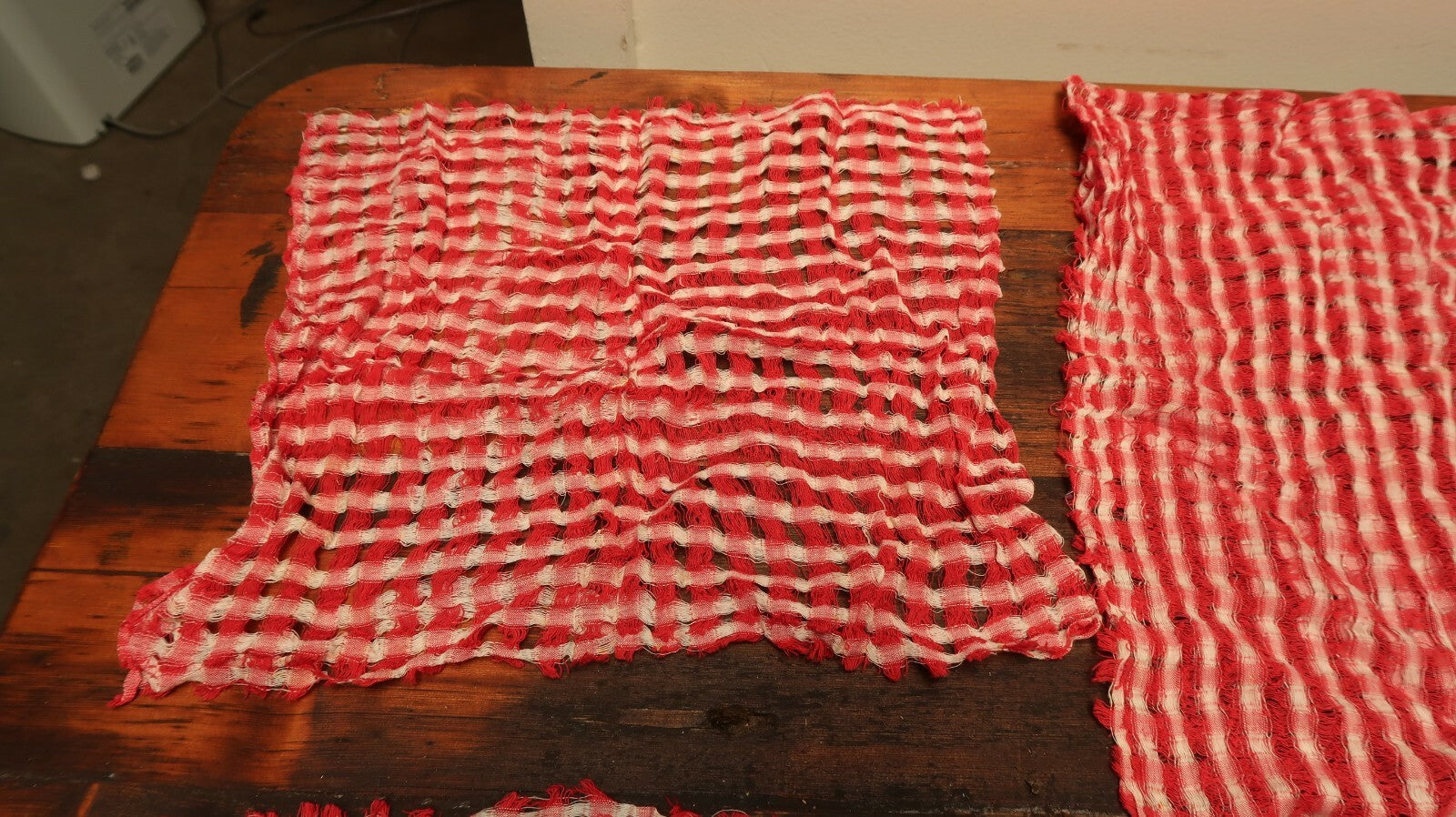 Antique Vintage Red and White Plaid Doll Fabric