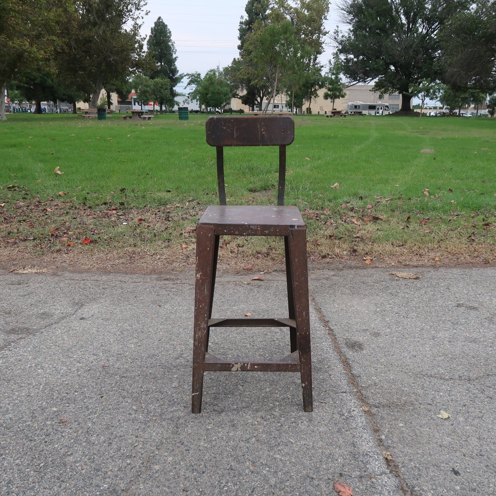 Antique Metal Industrial Stool High Chair Heavy Steel Chair 29 lb.