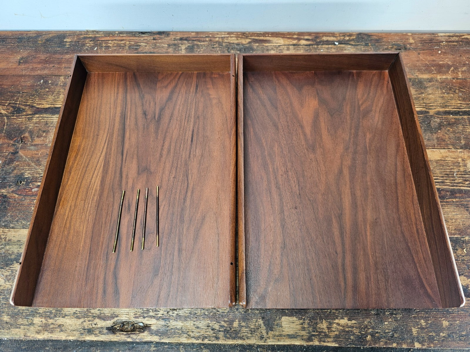 Carver Wood Products Walnut 2-Tier Desk Tray Set Mid-Century Modern