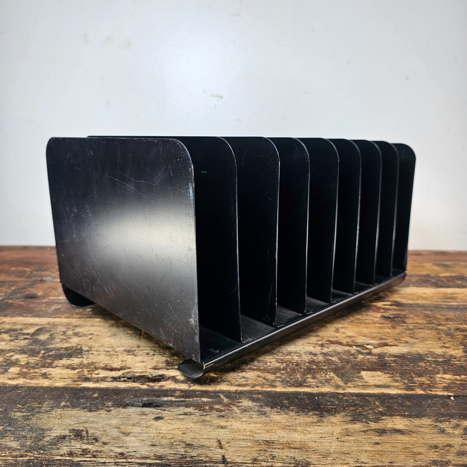 Vintage 8 Compartment Black Steel Desktop File Organizer