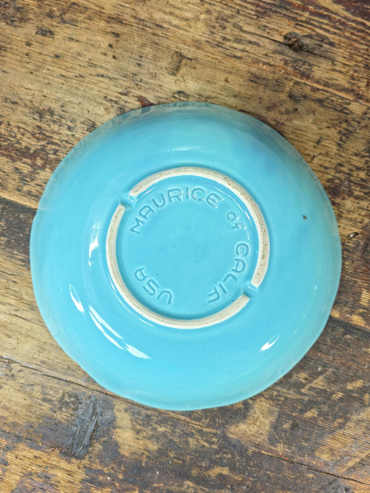 Maurice of California Turquoise Ceramic Plate 8" Mid Century Modern Dish USA