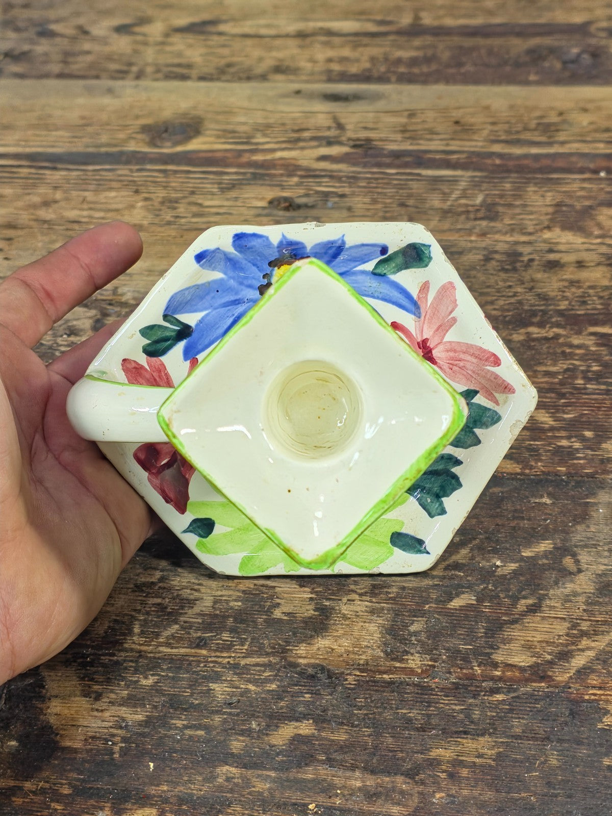 Vintage SMF Schramberg Handpainted Floral Chamberstick Candle Holder Germany