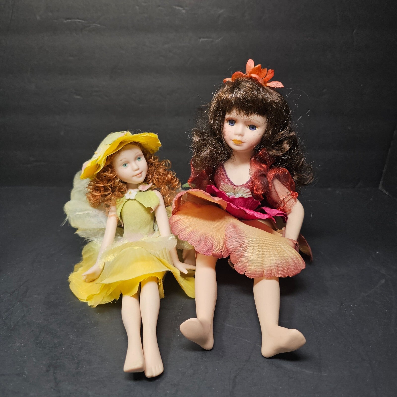 Set of 2 Porcelain Flower Fairy Figurines Garden 9.5" & 12" H