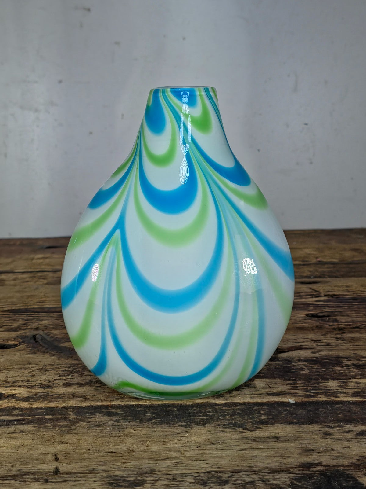 Margie’s Garden Hand Blown Glass Vase with Blue & Green Swirl Pattern