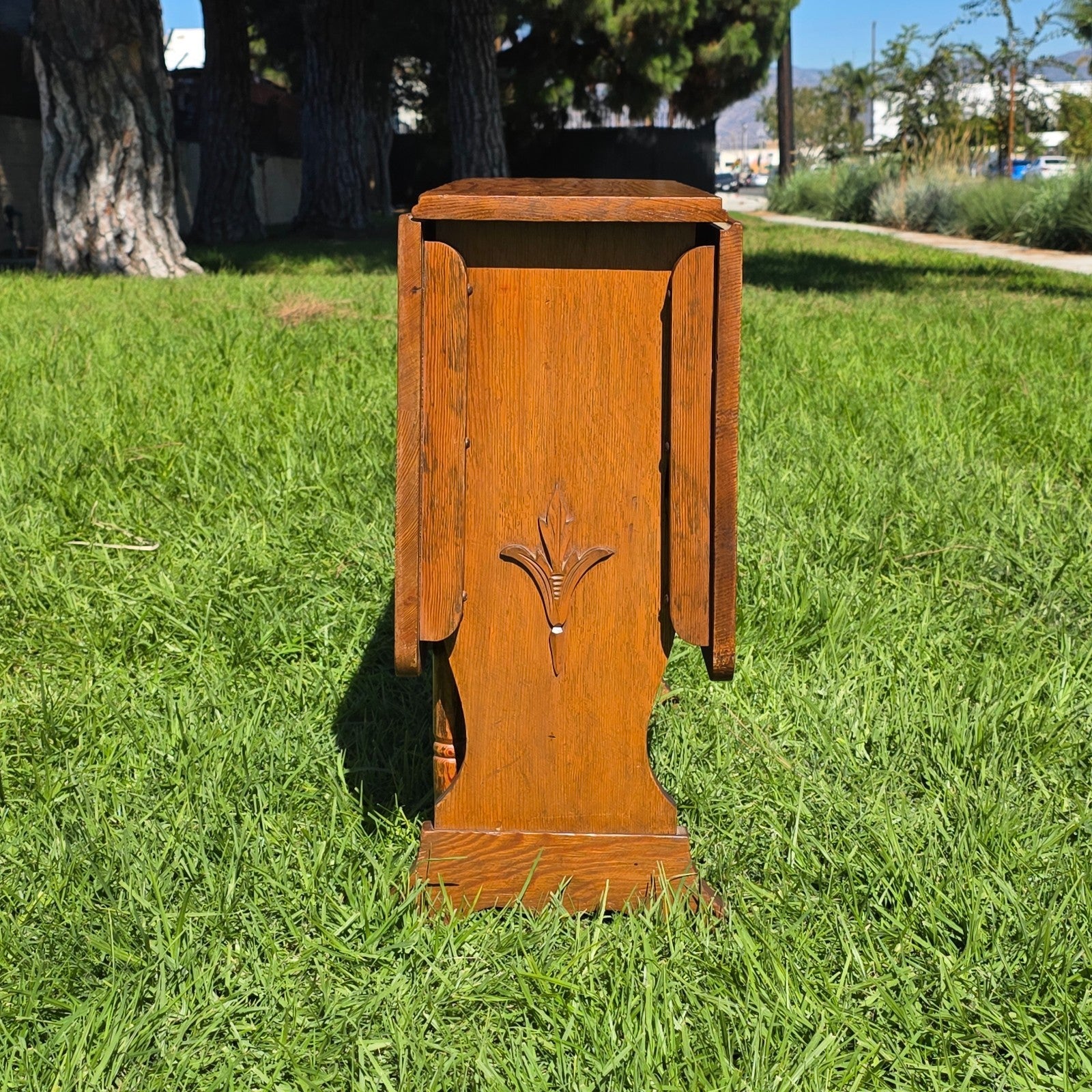 Arts & Crafts / Mission Style Drop Leaf Table Solid Pine & Oak Hand Carved c1930