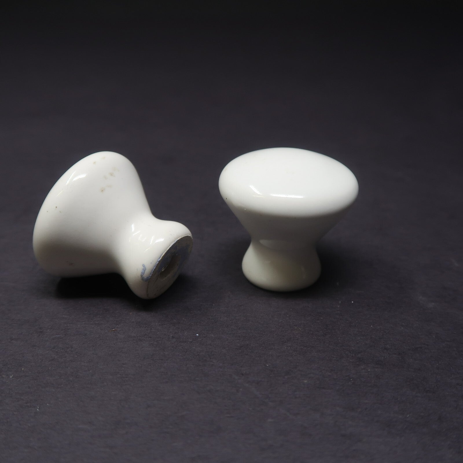 Set of 2 Vintage White Porcelain Drawer Cabinet Knobs Pulls 1.3" Diameter