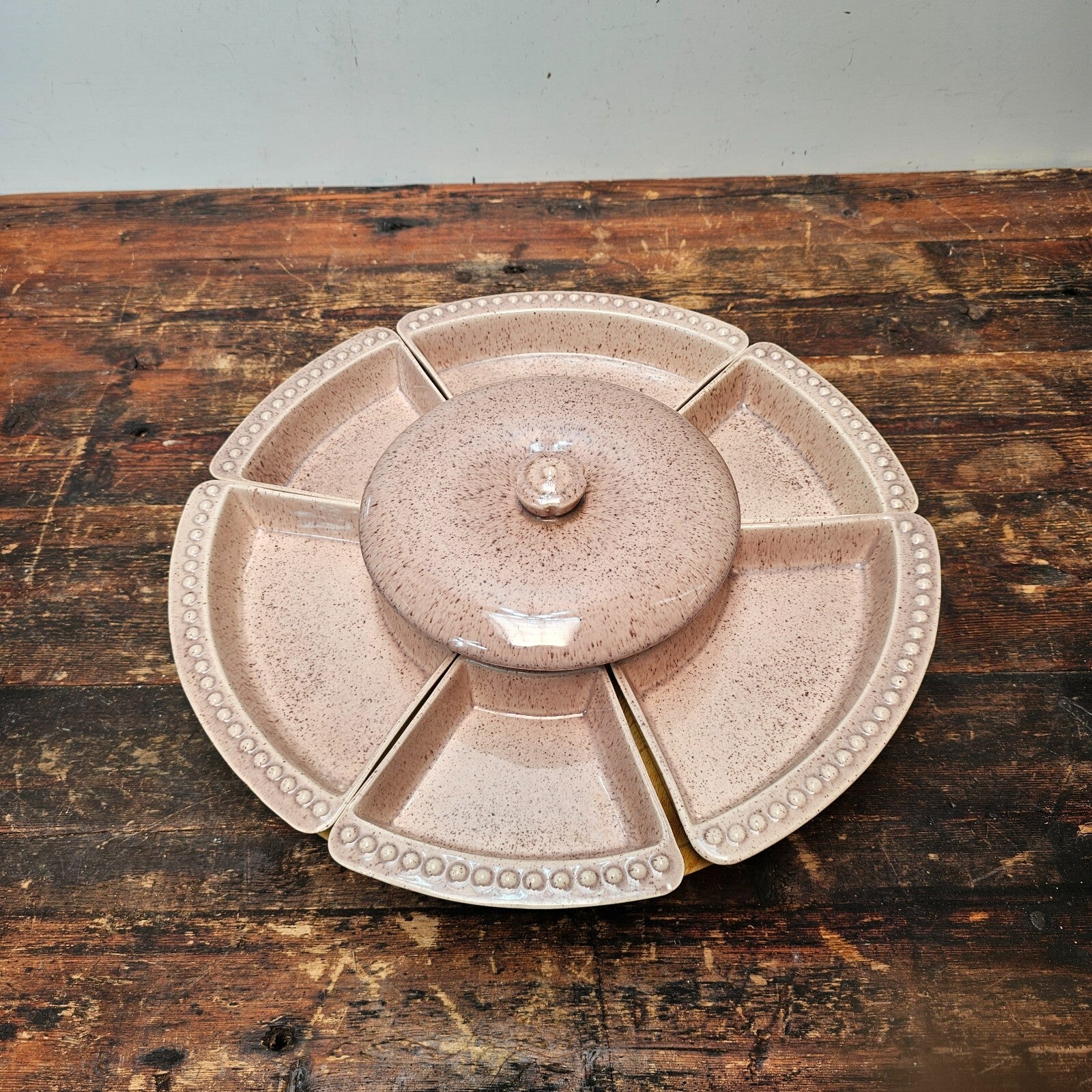 William Frazier California Pottery Covered Dish Relish Tray With Lazy Susan 70's