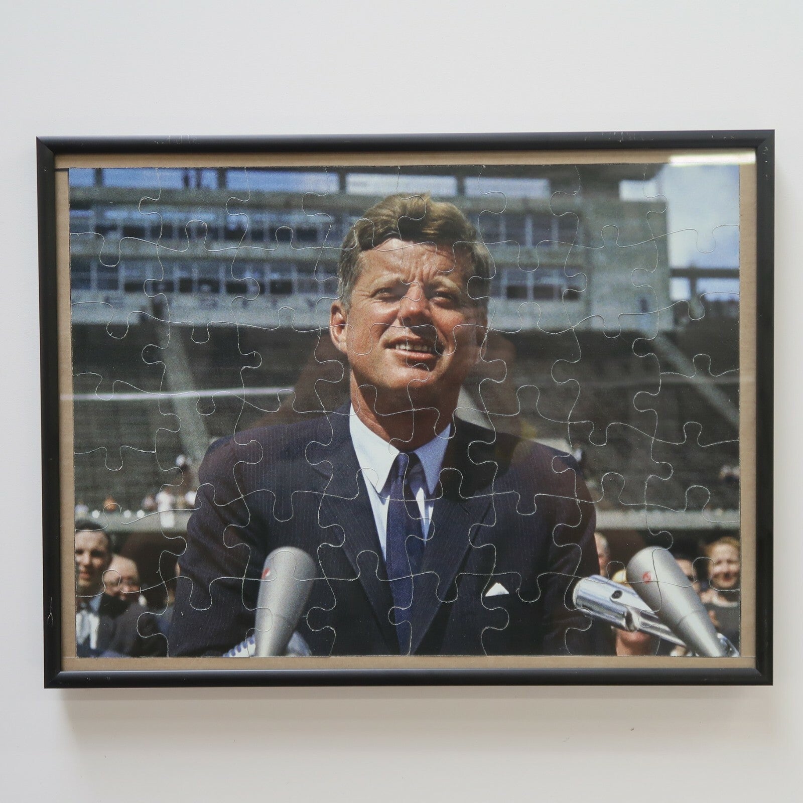 Vintage Double Sided JFK Jigsaw Puzzle in Frame John F Kennedy 50pcs