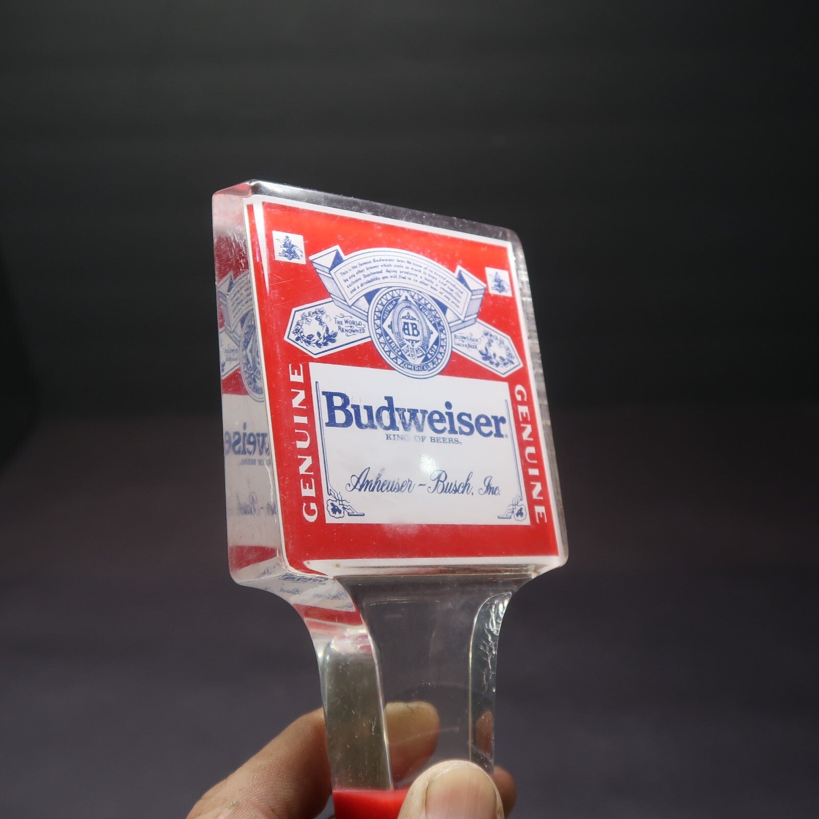 Vintage BUDWEISER King of Beers 6" Tap Handle - Lucite