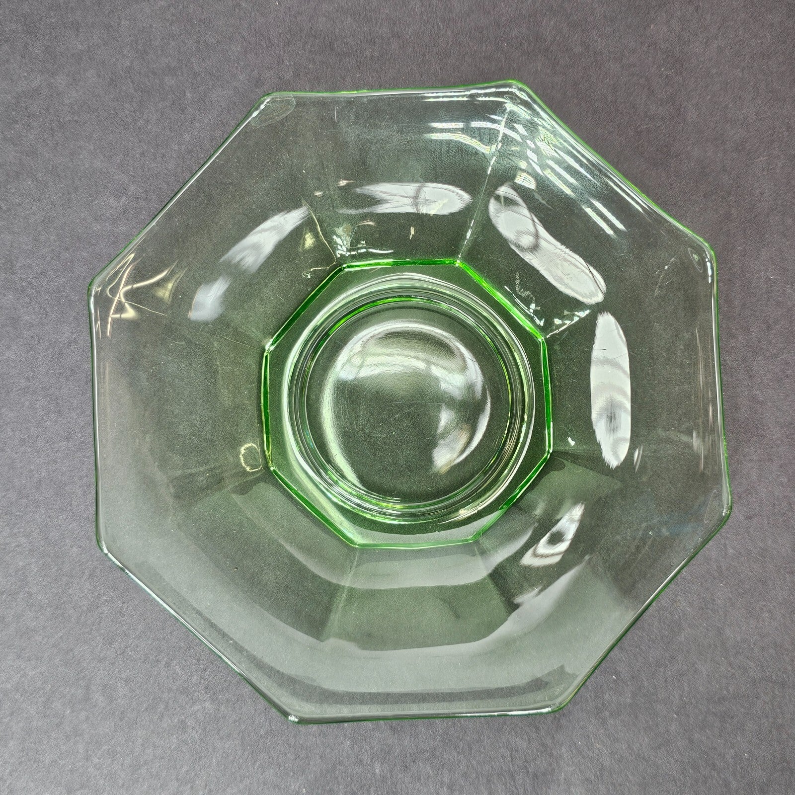 Set of 3 Heisey Ribbed Octagon Green Cup & Saucer + Dessert Plate Set (A)