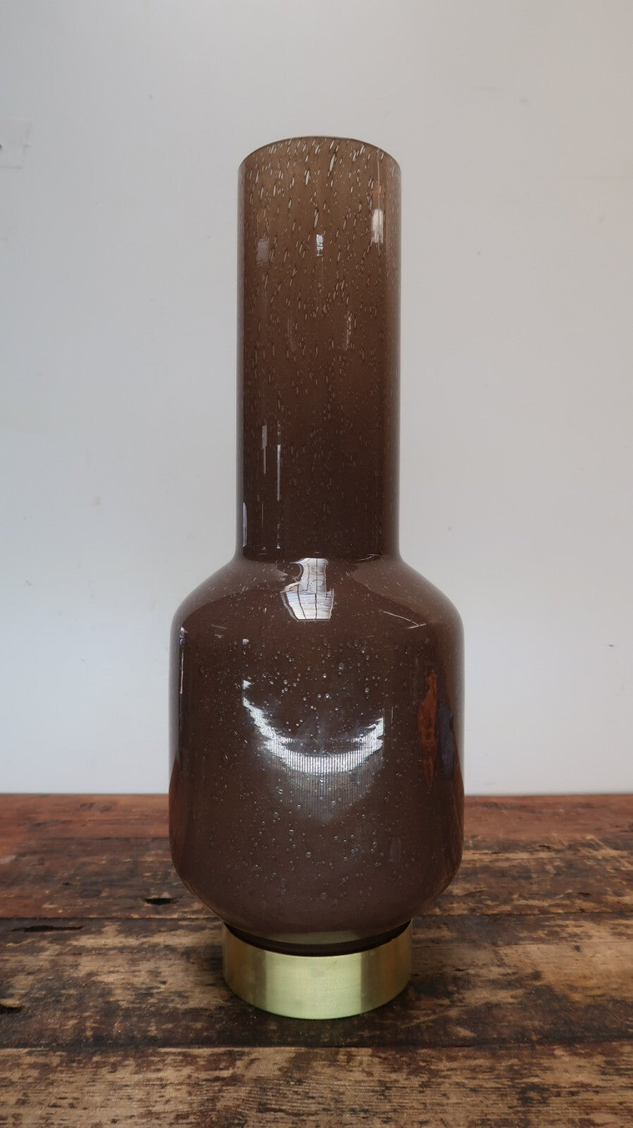 Reddish Brown Seeded Art Glass Vase H 16.5"