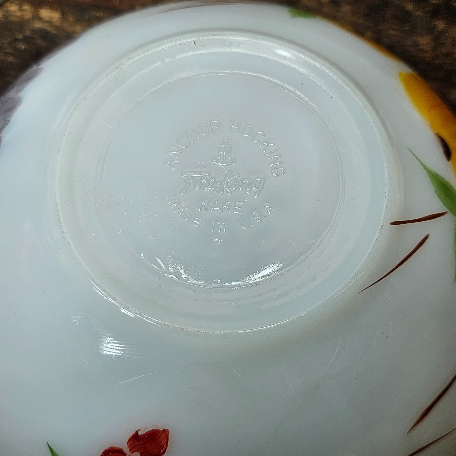 Set of 4 Fire King Gay Fad Fruit Pattern Mixing Bowls 2 Large & 2 Medium Bowls