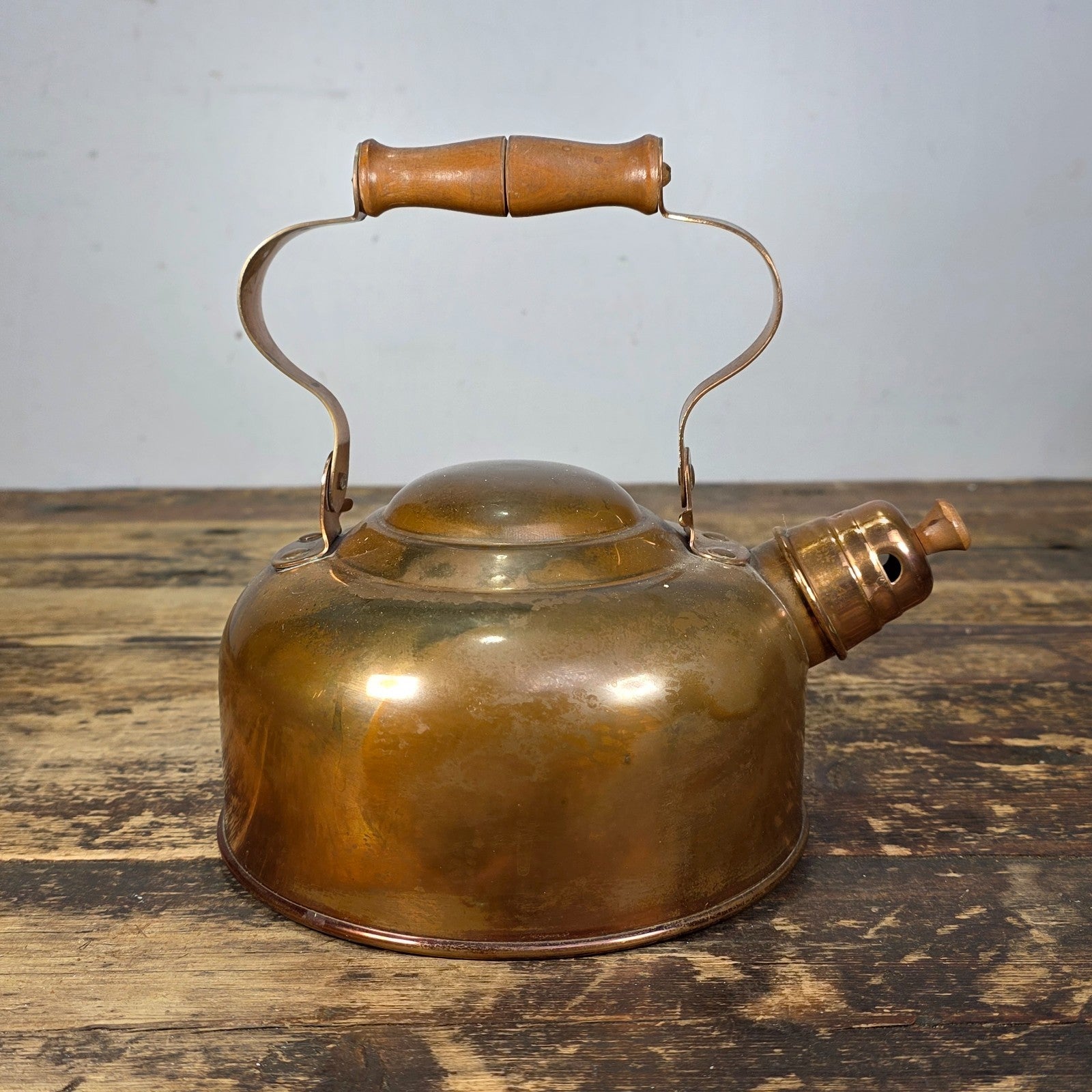 Vintage ODI Solid Copper Kettle with Wooden Handle – Made in Portugal, 1960s–70s