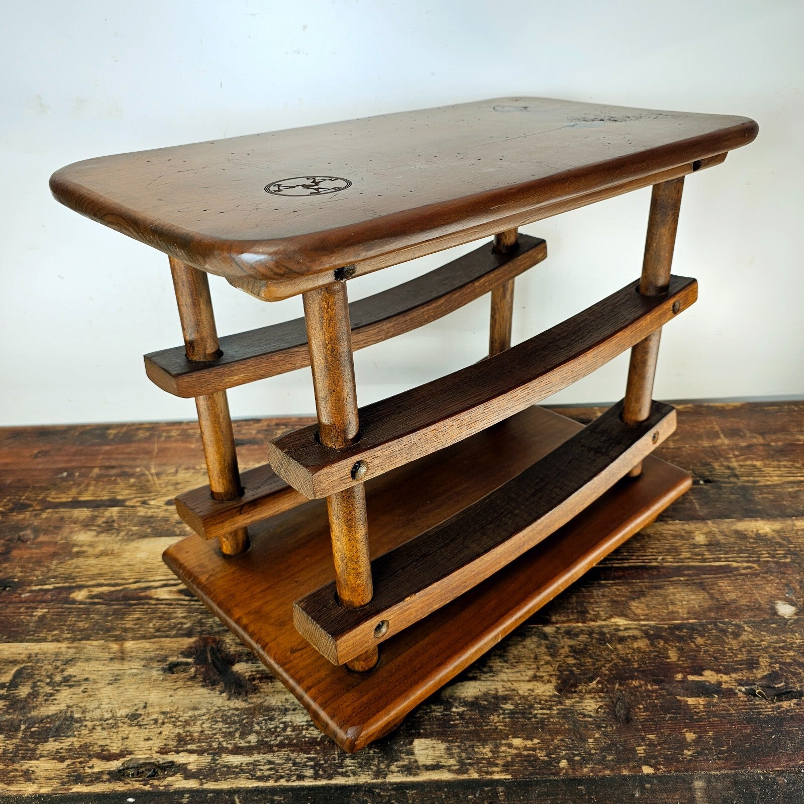 Vintage Wooden Double Decker Wine Rack with Serving Top