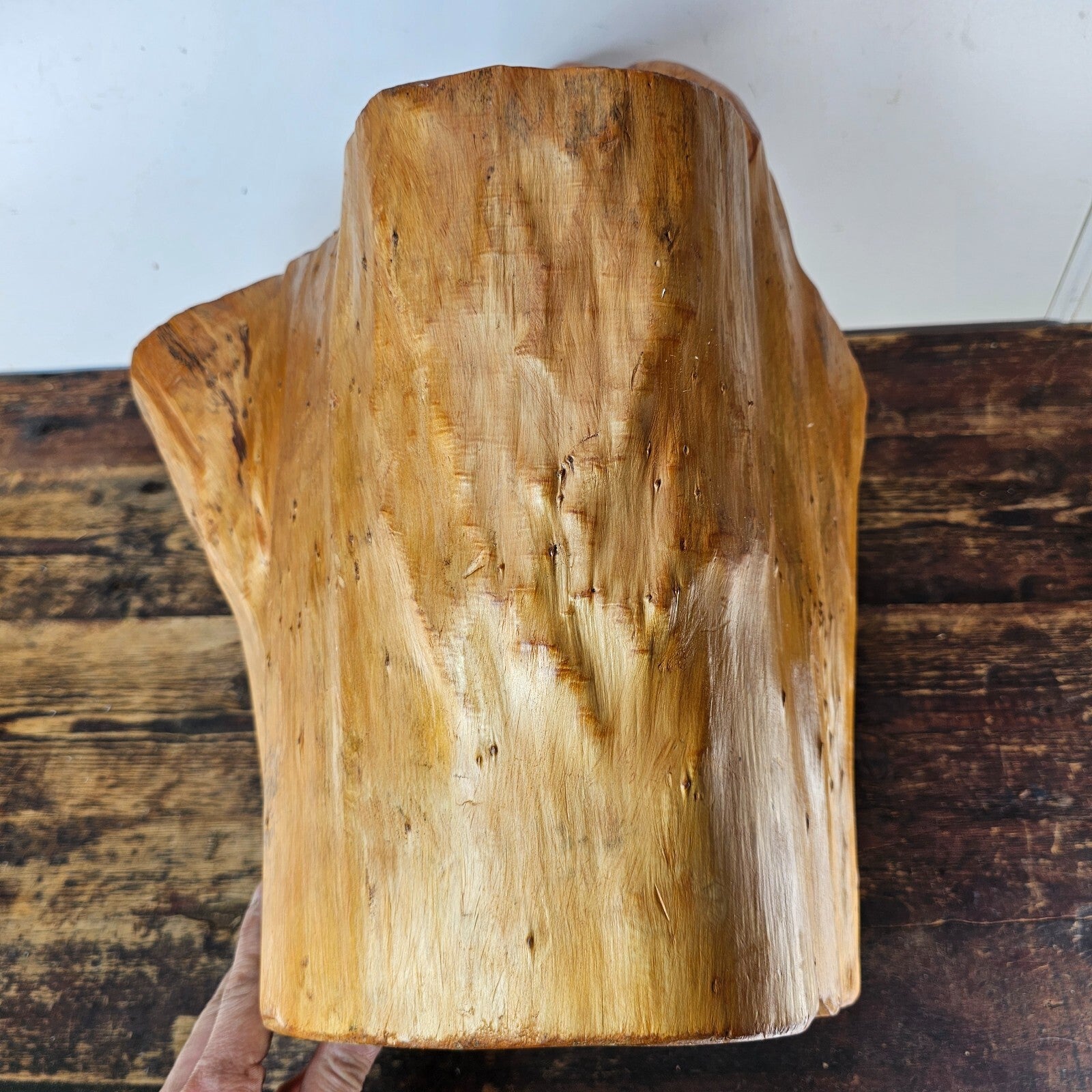 Large Wood Burl Root Hand Carved Bowl Basket with Handle 13.5" x 13.5" x 19.5"H