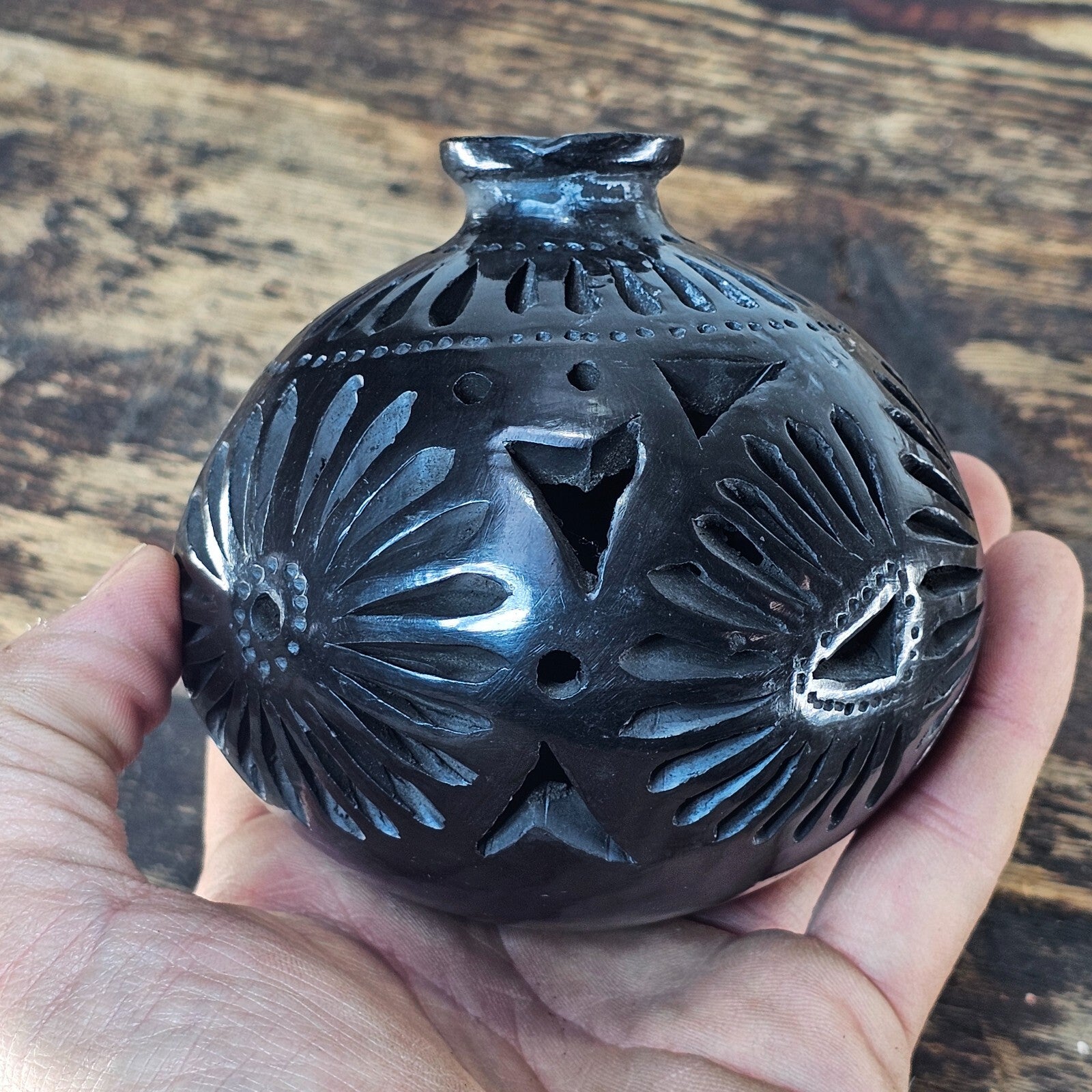 Vintage Barro Negro Pottery Cut Out Black Mexican Folk Art Oaxaca Mexico