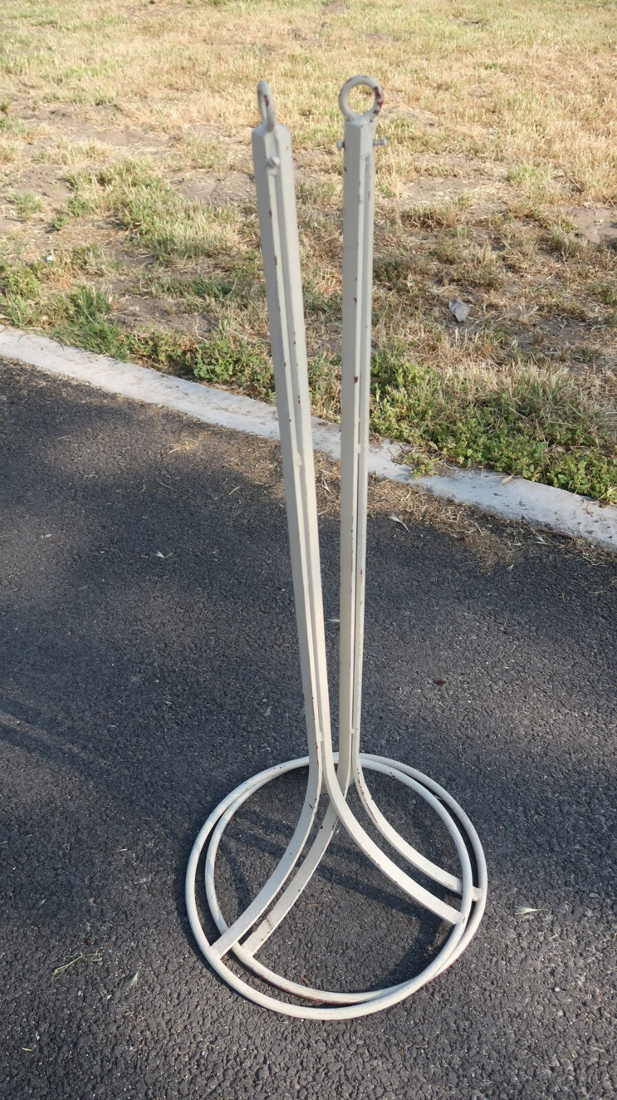 2 Vintage Free Standing Steel Stanchions 40.5" Cream Aisle Divider (B)