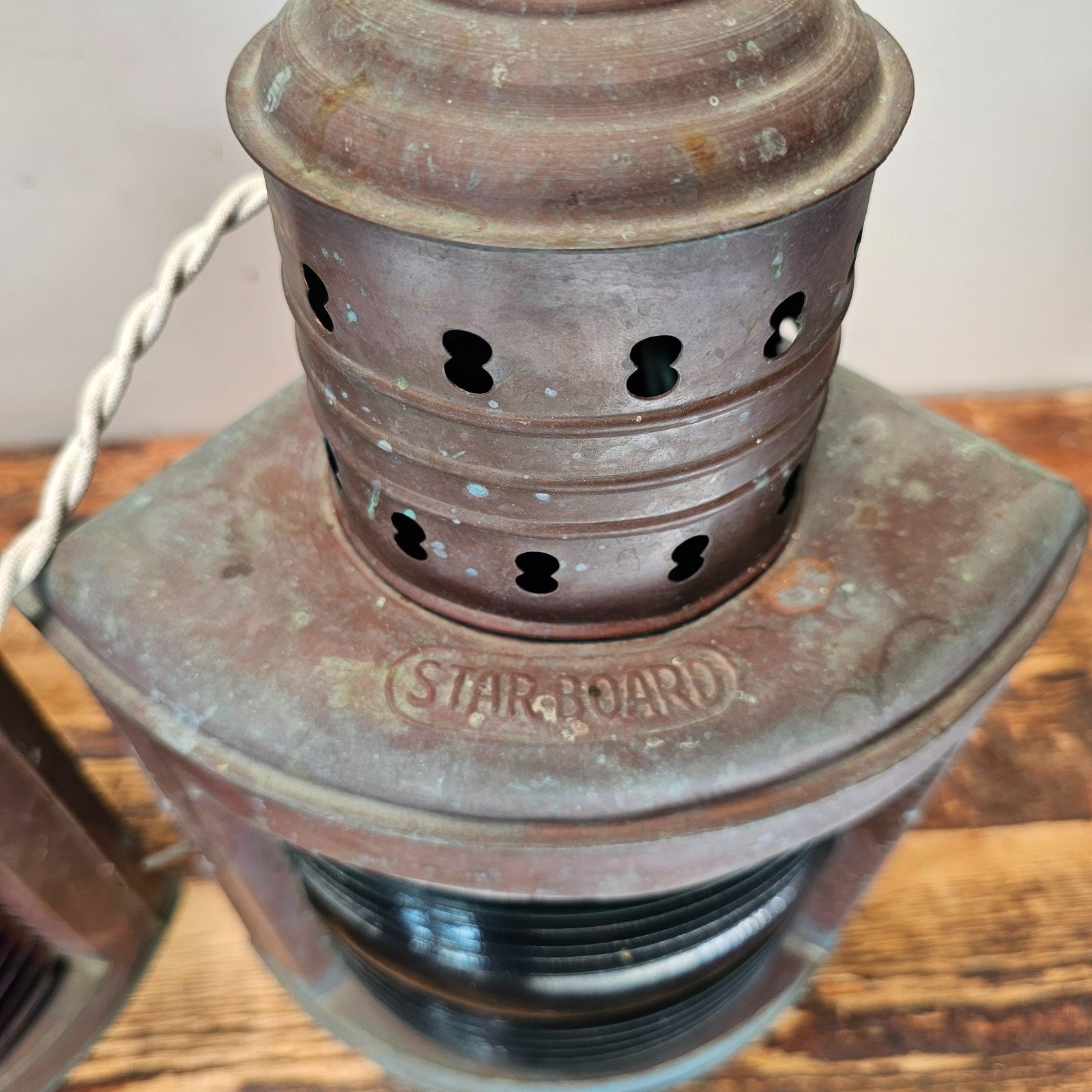 Authentic Vintage USA Copper Marine Lamps - Set of 2 Red/Green Ship Lights