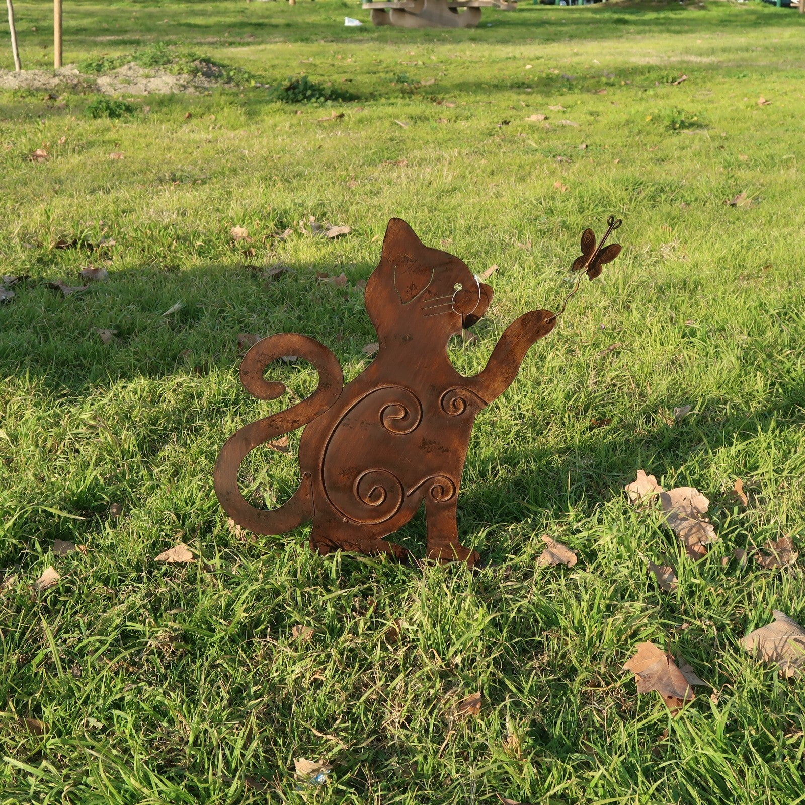 Large Rusty Metal Cats Playing With Butterflies (Set of 2) Free U.S. Shipping