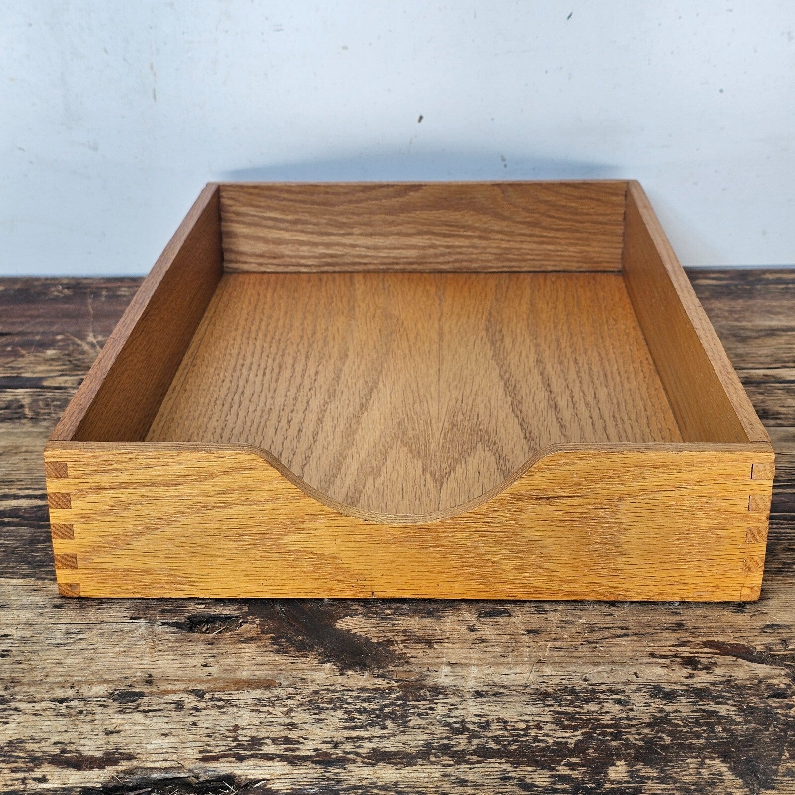 Classic Oak Wood Desk Tray with Dovetail Joinery