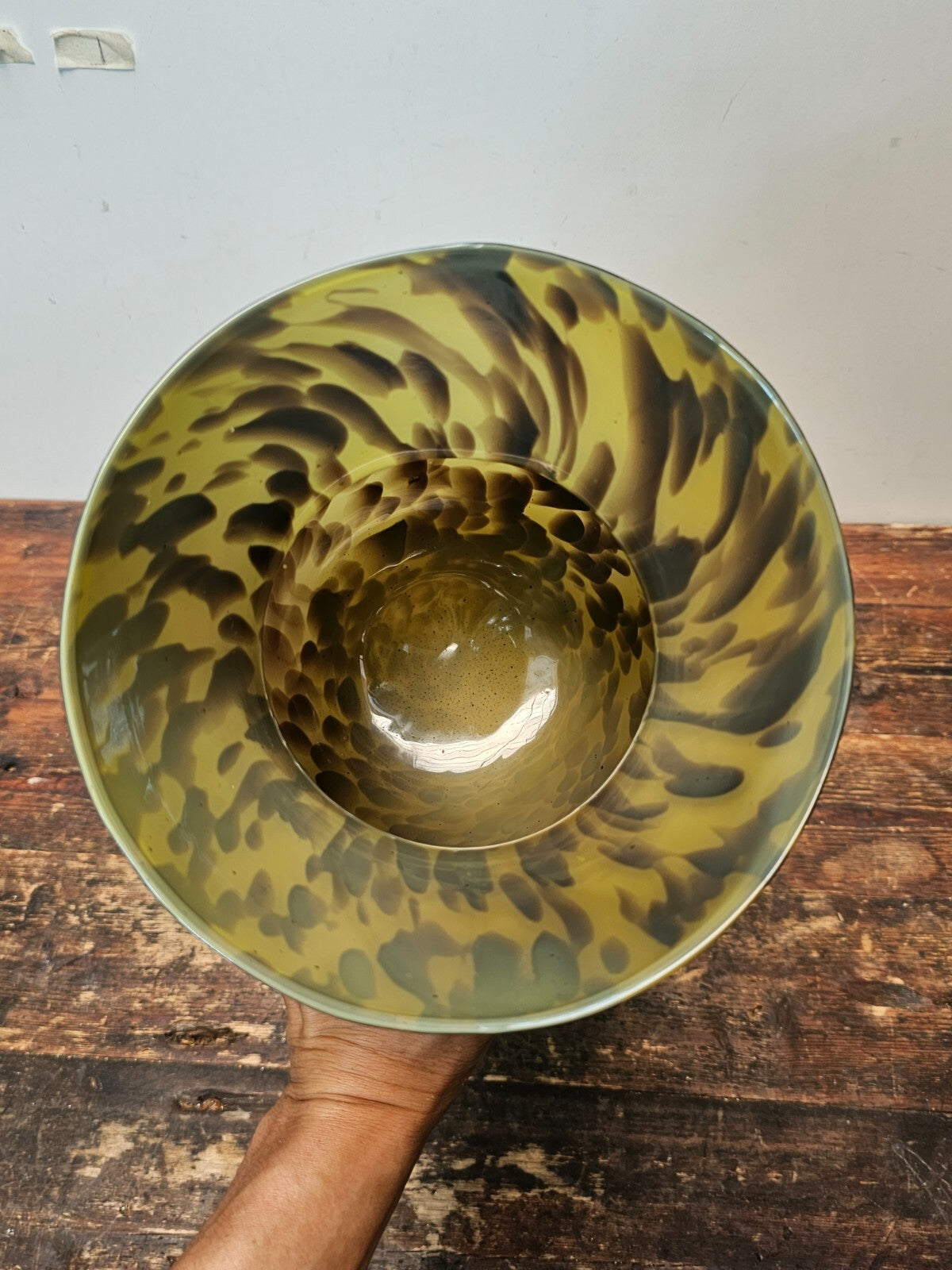 Large Tortoise Shell Hand Blown Glass Flower Vase 7.75" Dia x 20.75" H